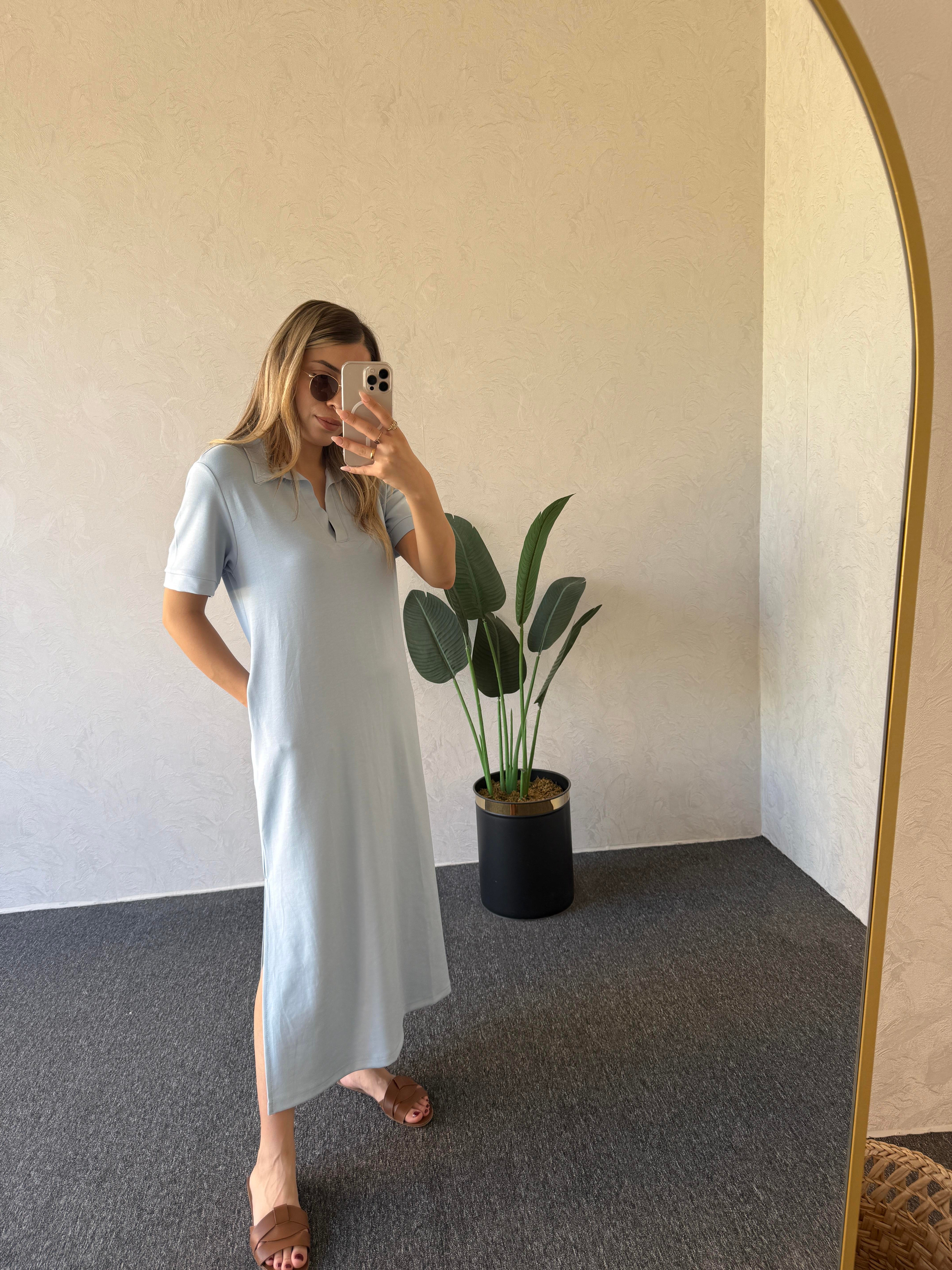 Polo Yaka Modal Elbise Bebe Mavisi - 1060