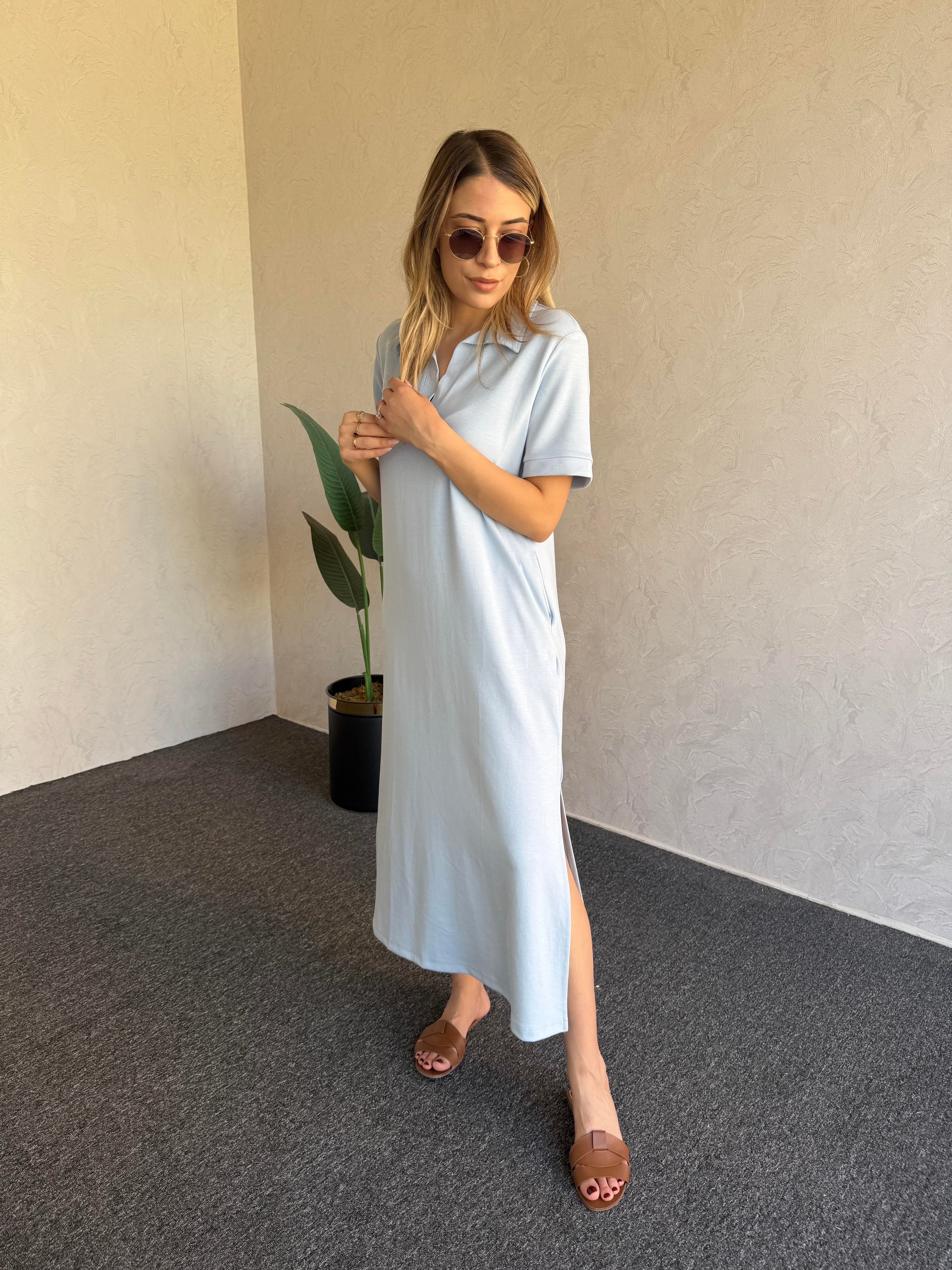 Polo Yaka Modal Elbise Bebe Mavisi - 1060