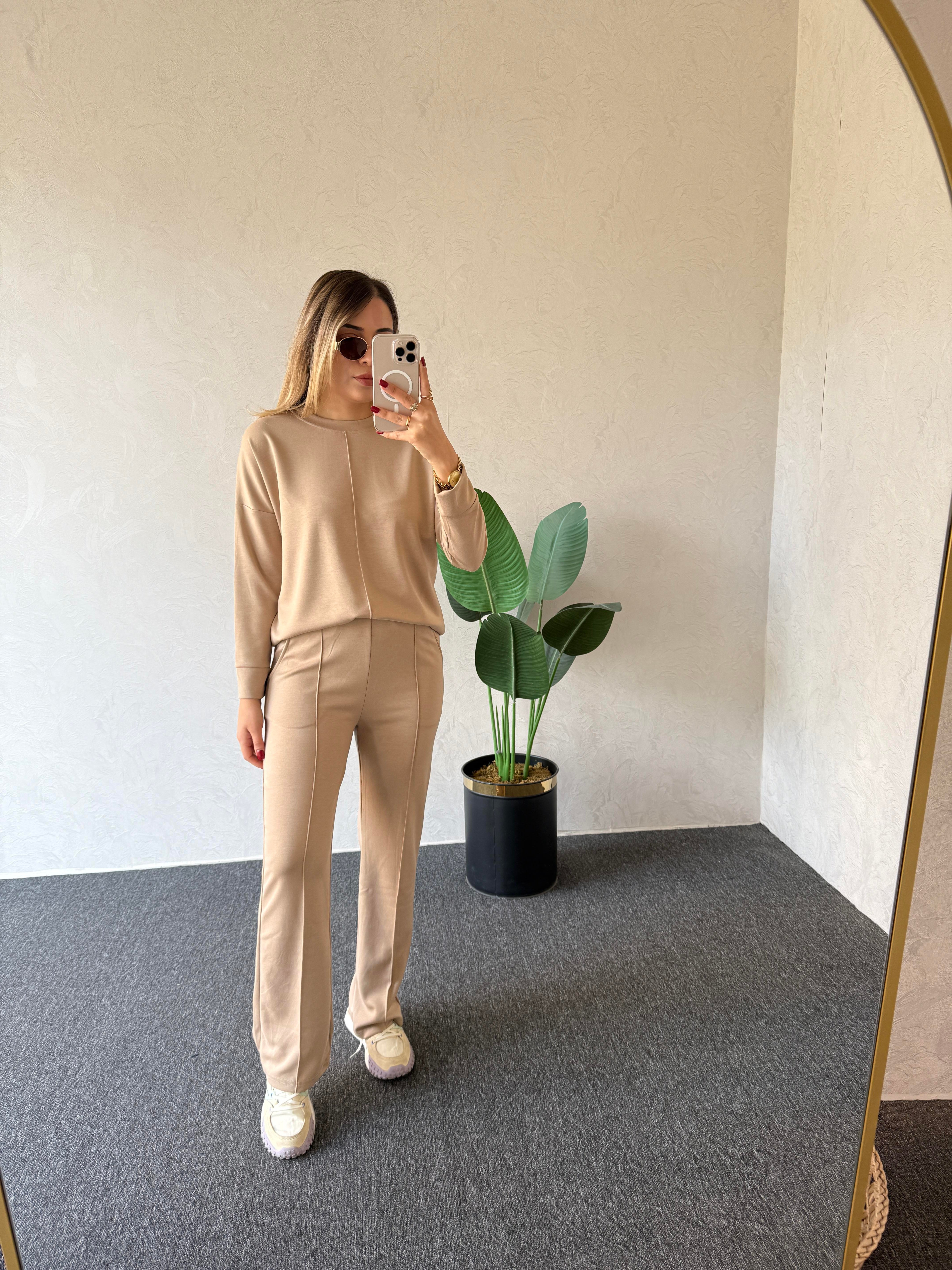 Uzun Kol Modal Takım Bej - 1076