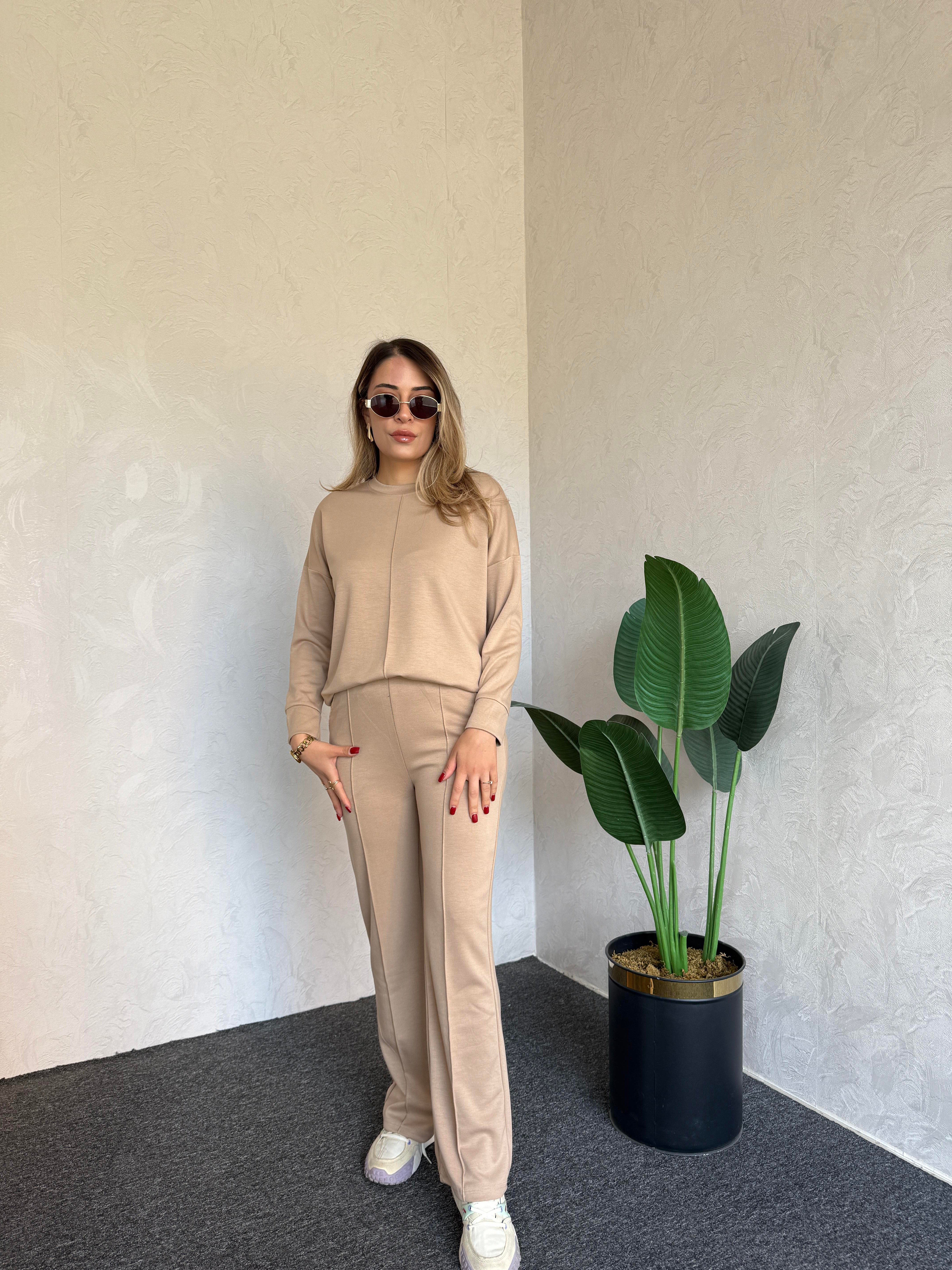 Uzun Kol Modal Takım Bej - 1076