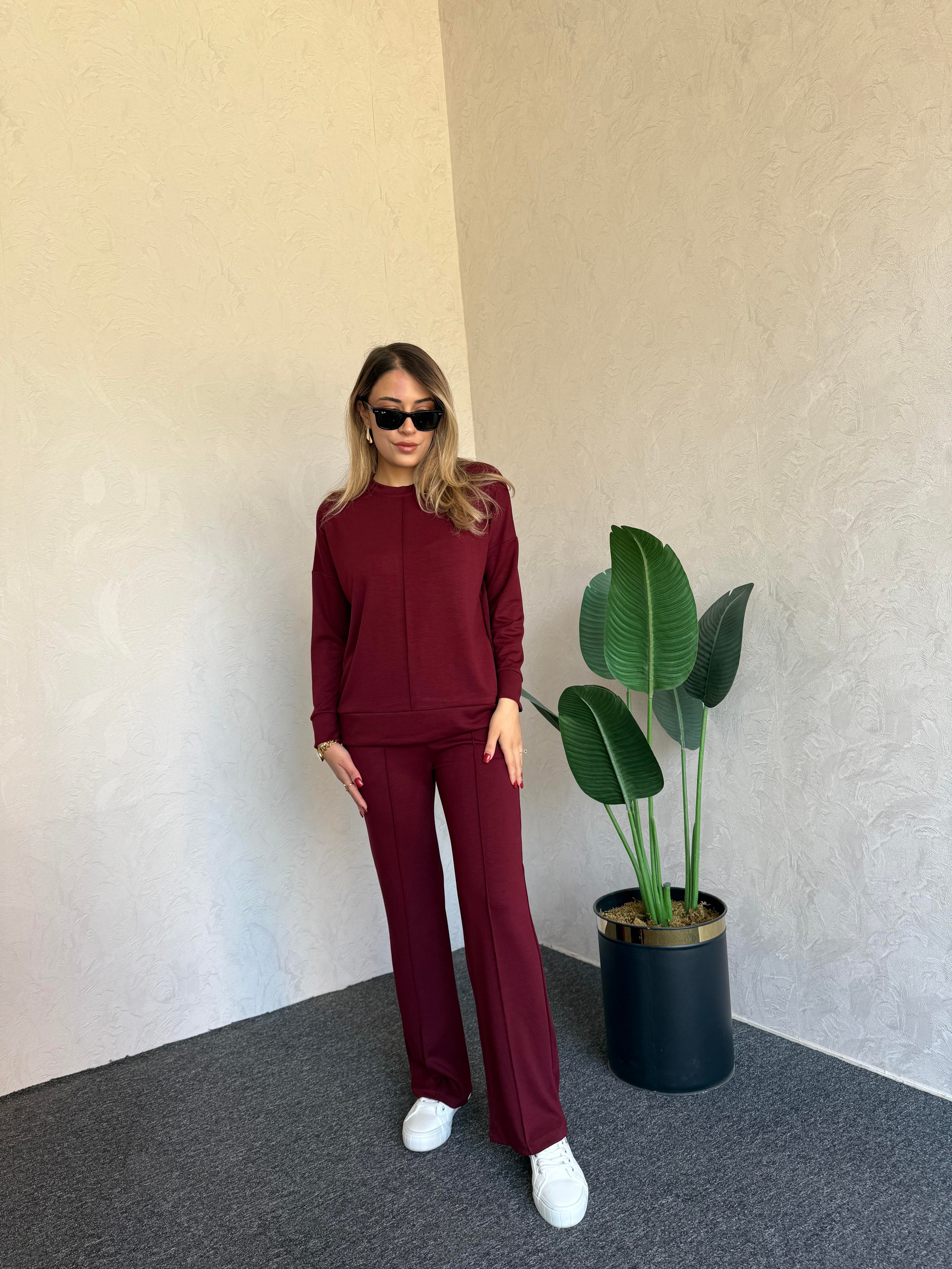 Uzun Kol Modal Takım Bordo - 1076