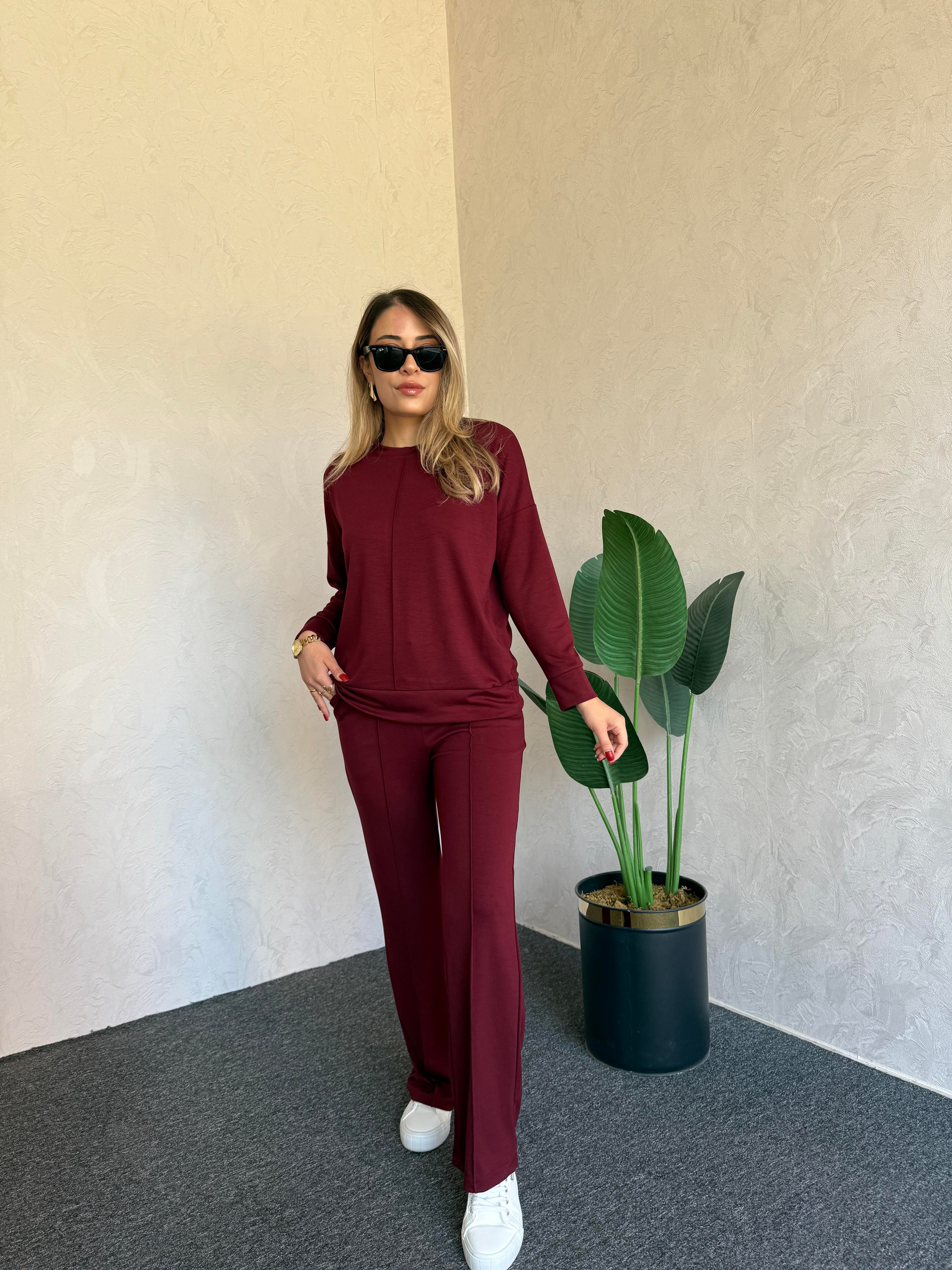 Uzun Kol Modal Takım Bordo - 1076