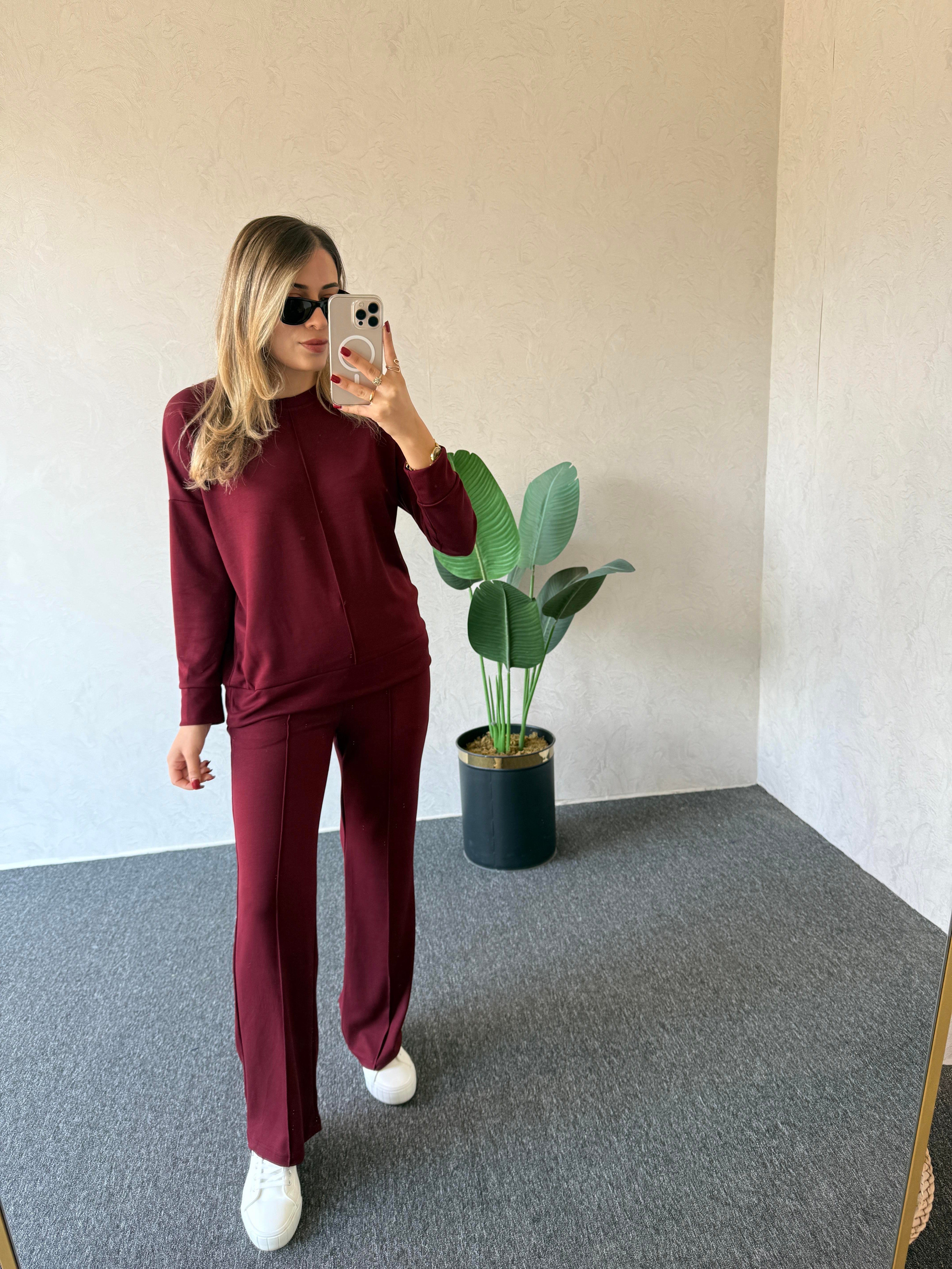 Uzun Kol Modal Takım Bordo - 1076