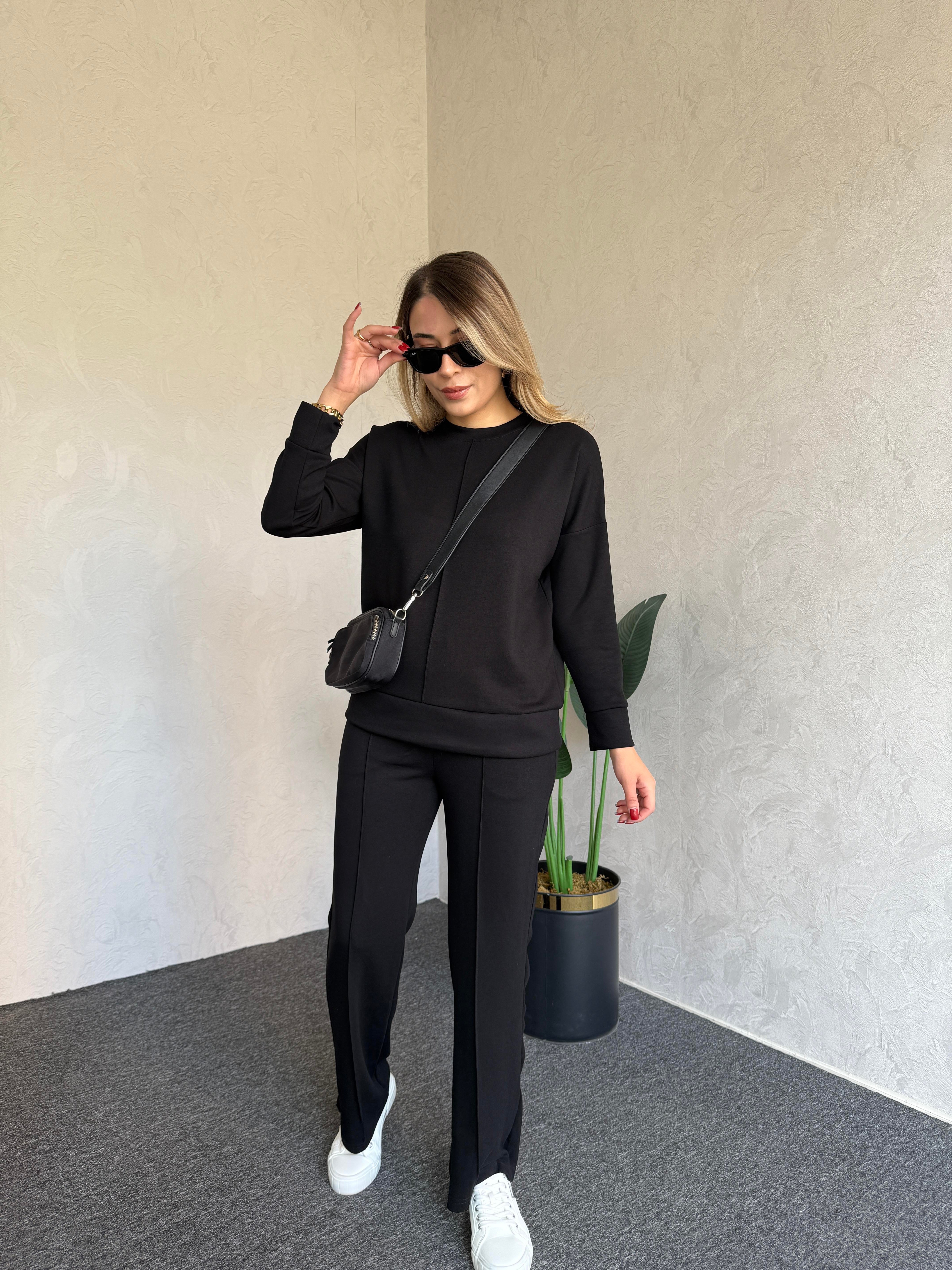 Uzun Kol Modal Takım Siyah - 1076
