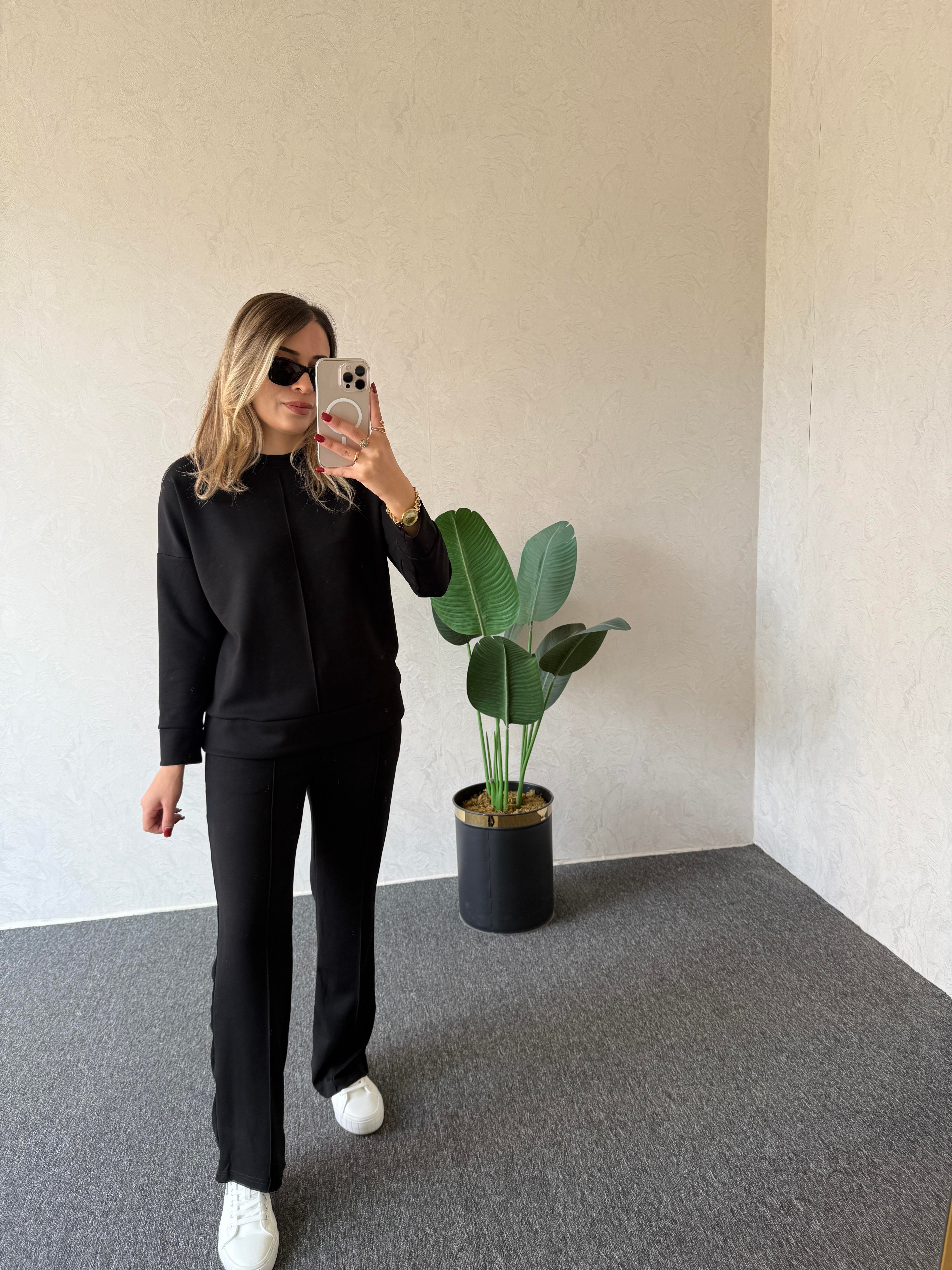 Uzun Kol Modal Takım Siyah - 1076