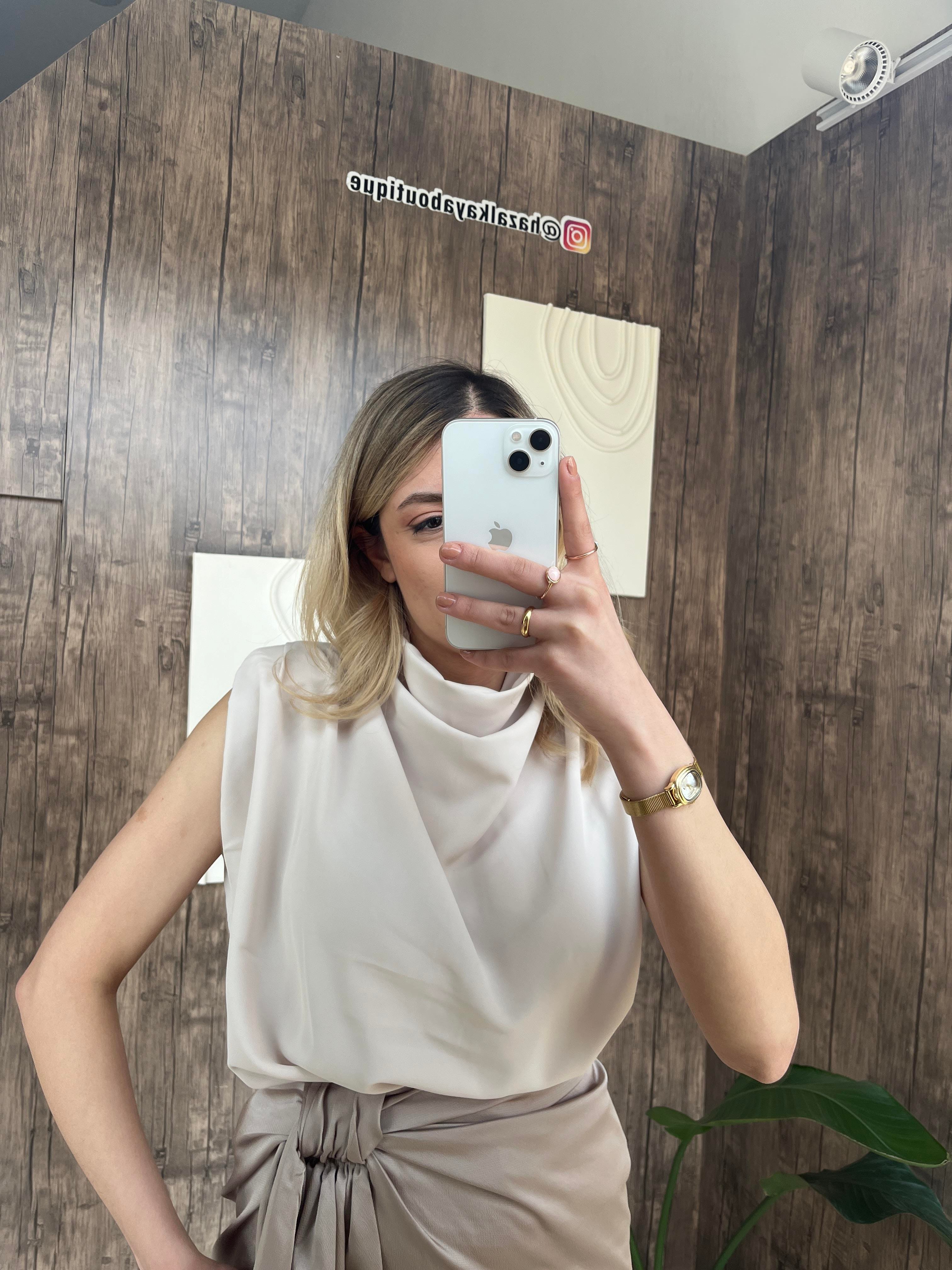 Vatkalı Şifon Bluz Bej