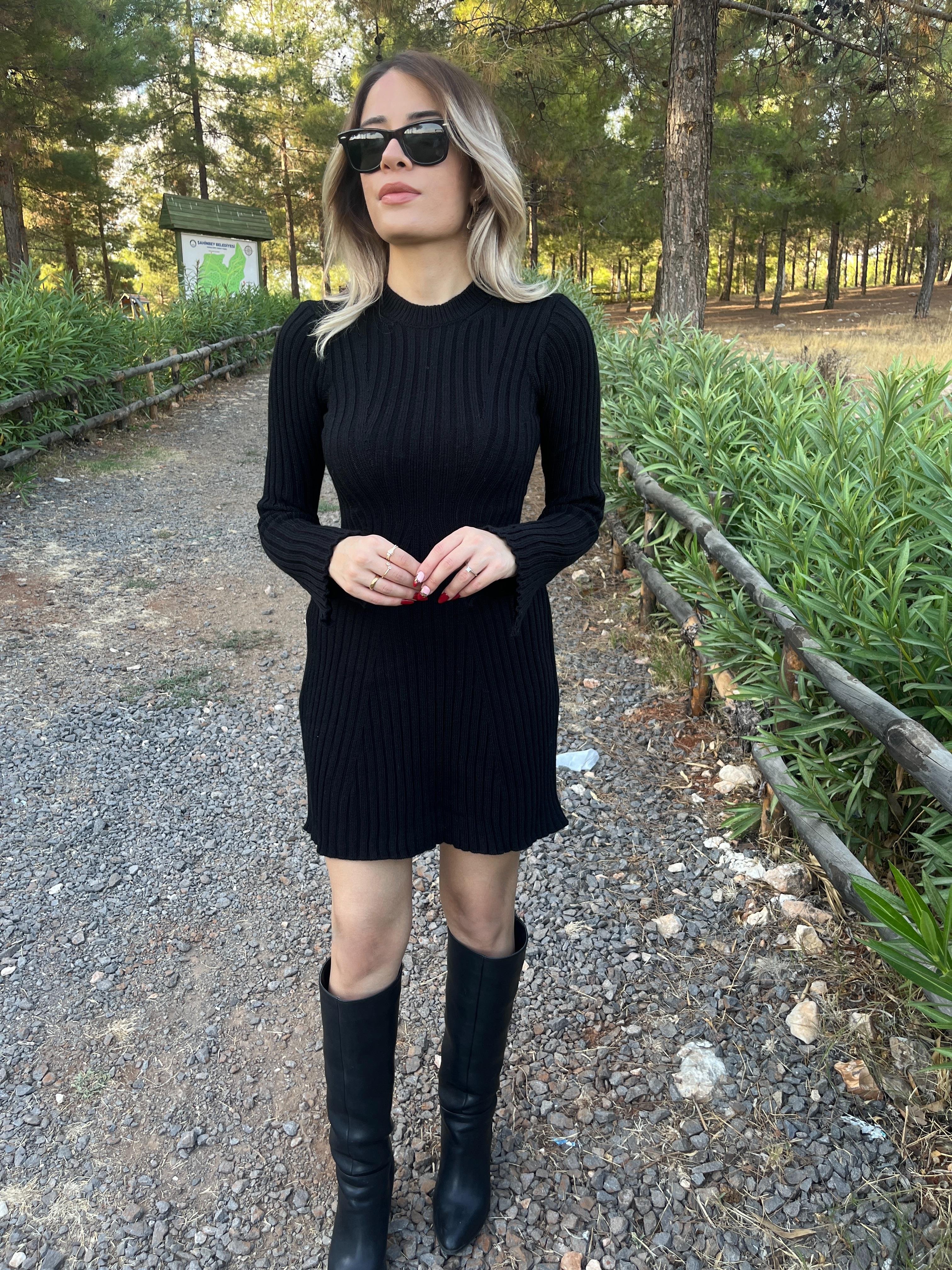 Viral Çan Triko Elbise Siyah