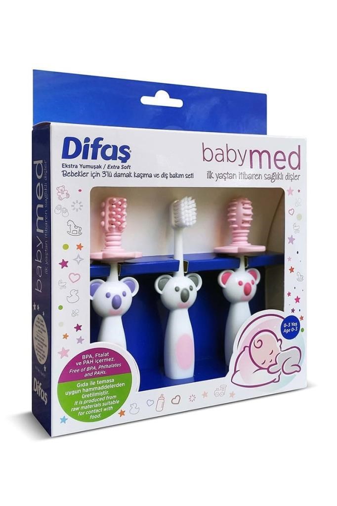 Difas Babymed 3'lü Damak Kaşıma Seti PembeDifaş Babymed 3lü Damak Kaşıma ve Diş Bakım Seti PembeDifaş