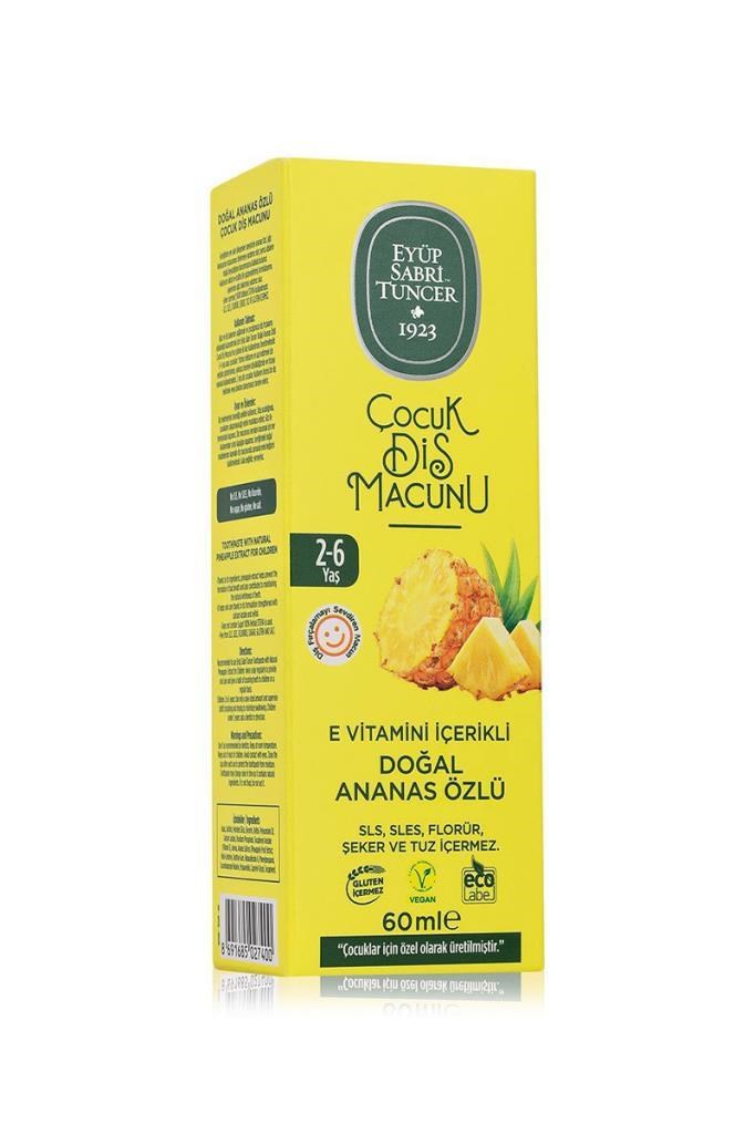 Eyüp Sabri Tuncer Doğal Ananas Özlü 2-6 Yaş 60 ml Florürsüz Çocuk Diş MacunuEyüp Sabri Tuncer