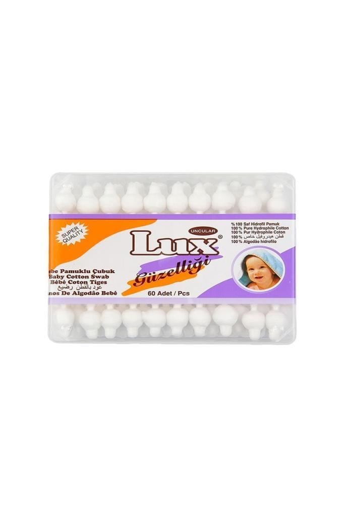 Lux Kulak Temizleme Çubuğu 60'lı Bebekler İçin Lux Pamuklu 60 Adet Bebek Kulak ÇubuğuLUX