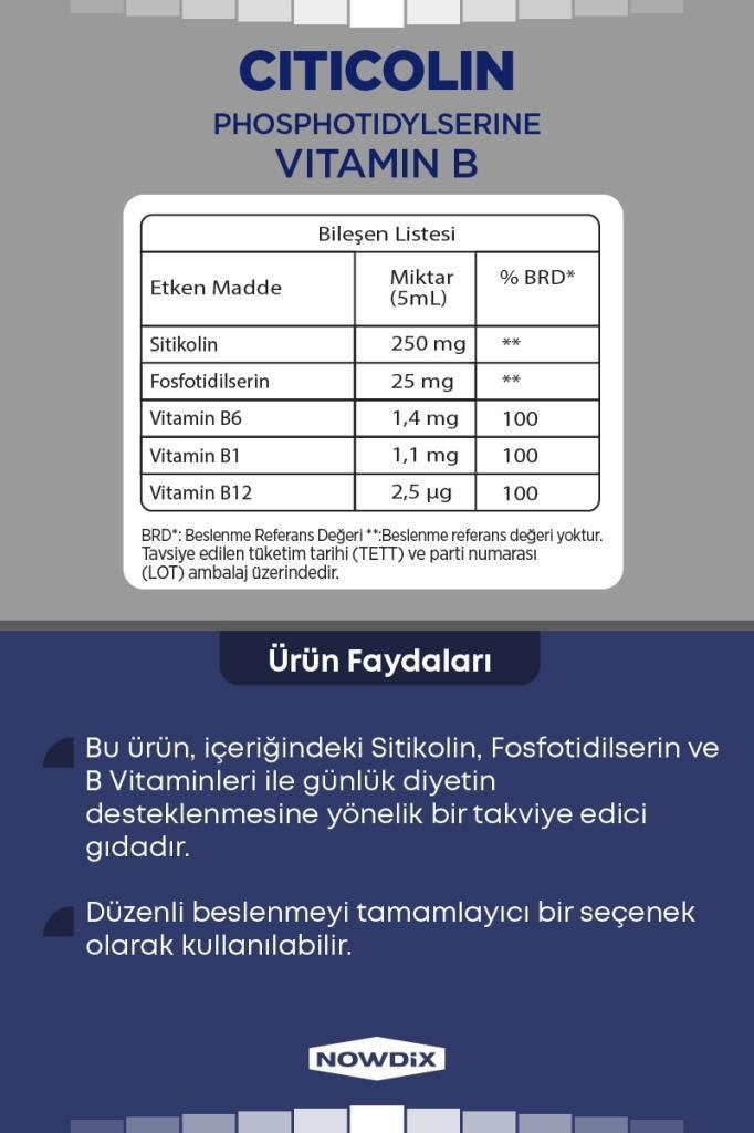 Nowdix Sitikolin Fosfotidilserin 150 mlNowdix Sitikolin Fosfotidilserin 150 mlNowdix