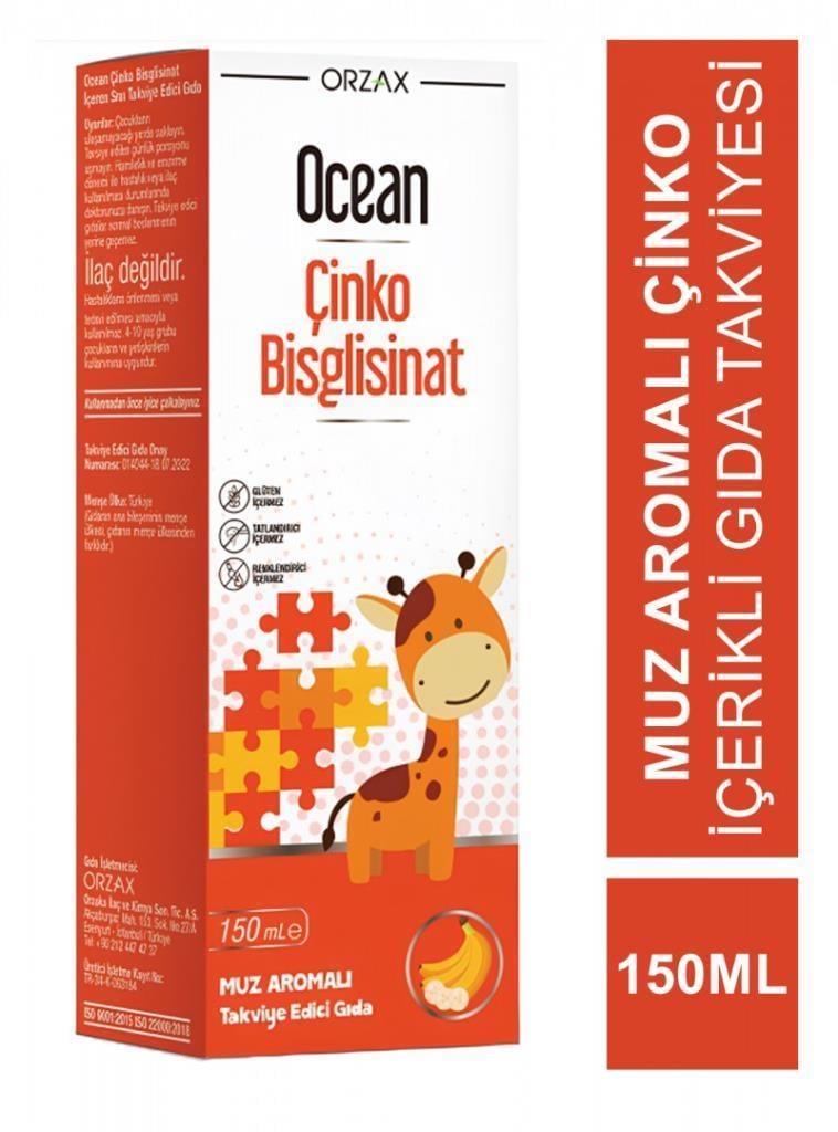Ocean Çinko Bisglisinat Şurup Muz Aromalı 150 mlOcean Çinko Bisglisinat Muz Aromalı 150 ml SıvıOcean