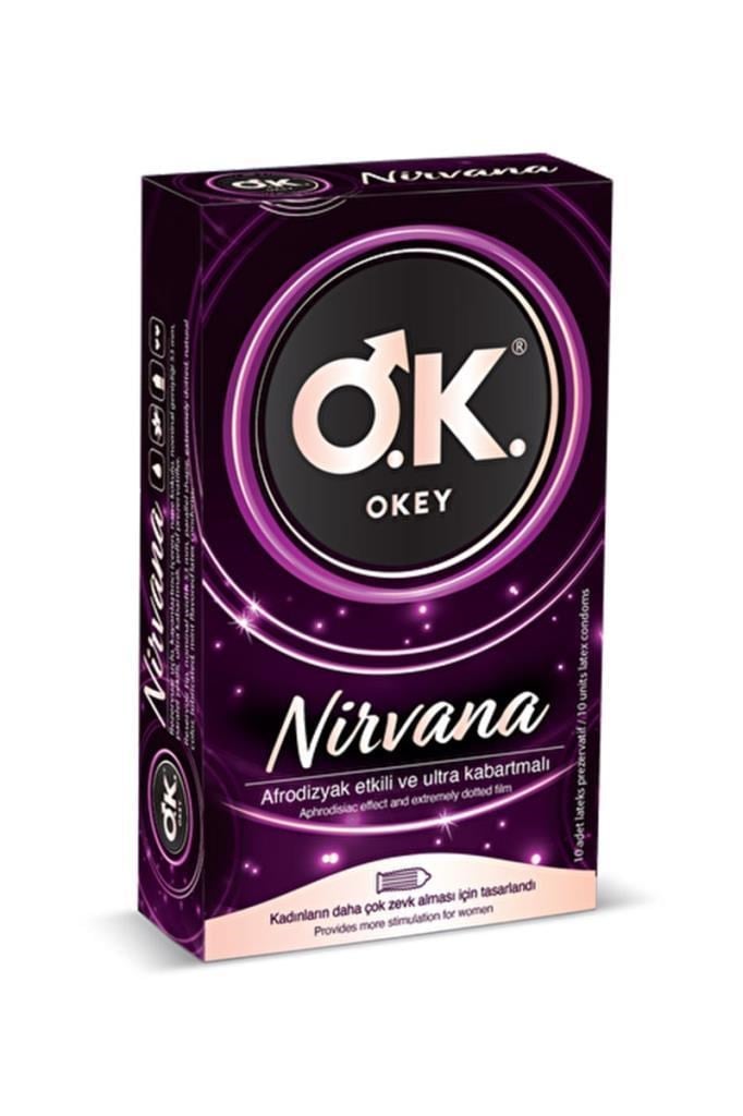 Okey Nirvana 10’lu 53 mm Kabartmalı PrezervatifOkey Nirvana 10lu PrezervatifOkey