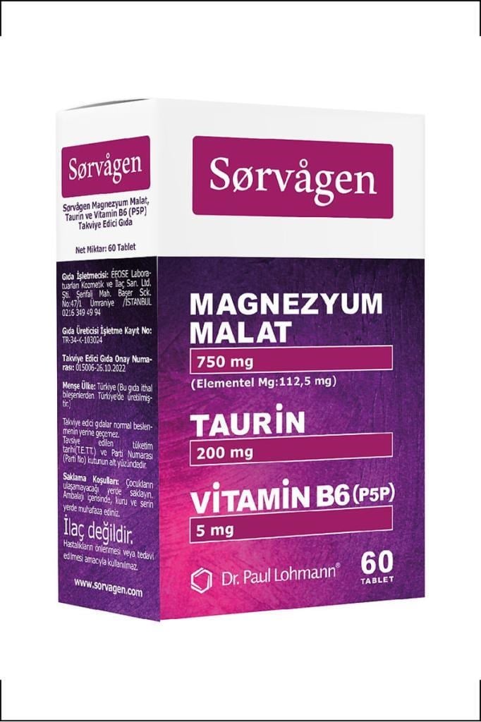 Sorvagen Magnezyum Malat Taurin ve Vitamin B6 60 TabletSorvagen