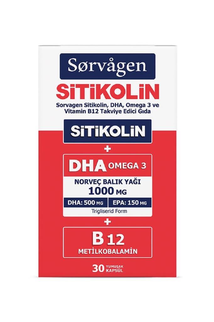 Sorvagen Sitikolin DHA Omega 3 ve B12 30 KapsülSorvagen Sitikolin DHA Omega 3 ve B12 30 KapsülSorvagen
