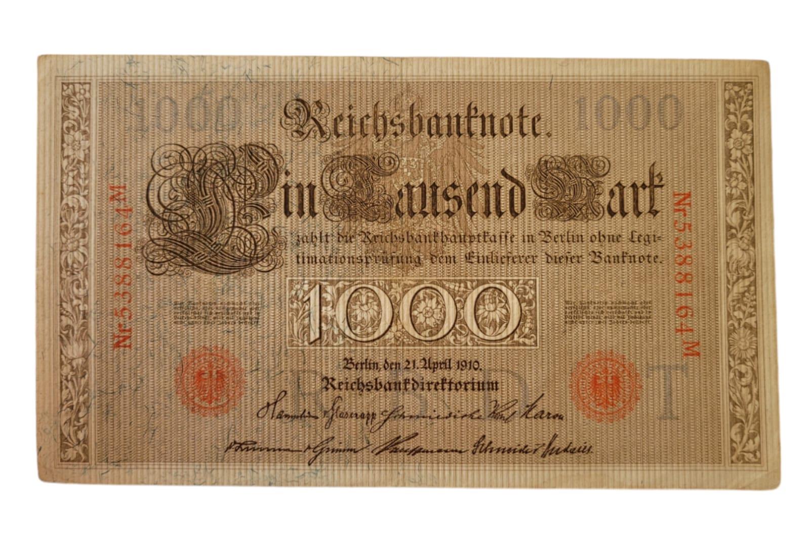 1910 Alman Banknot 1000 Mark