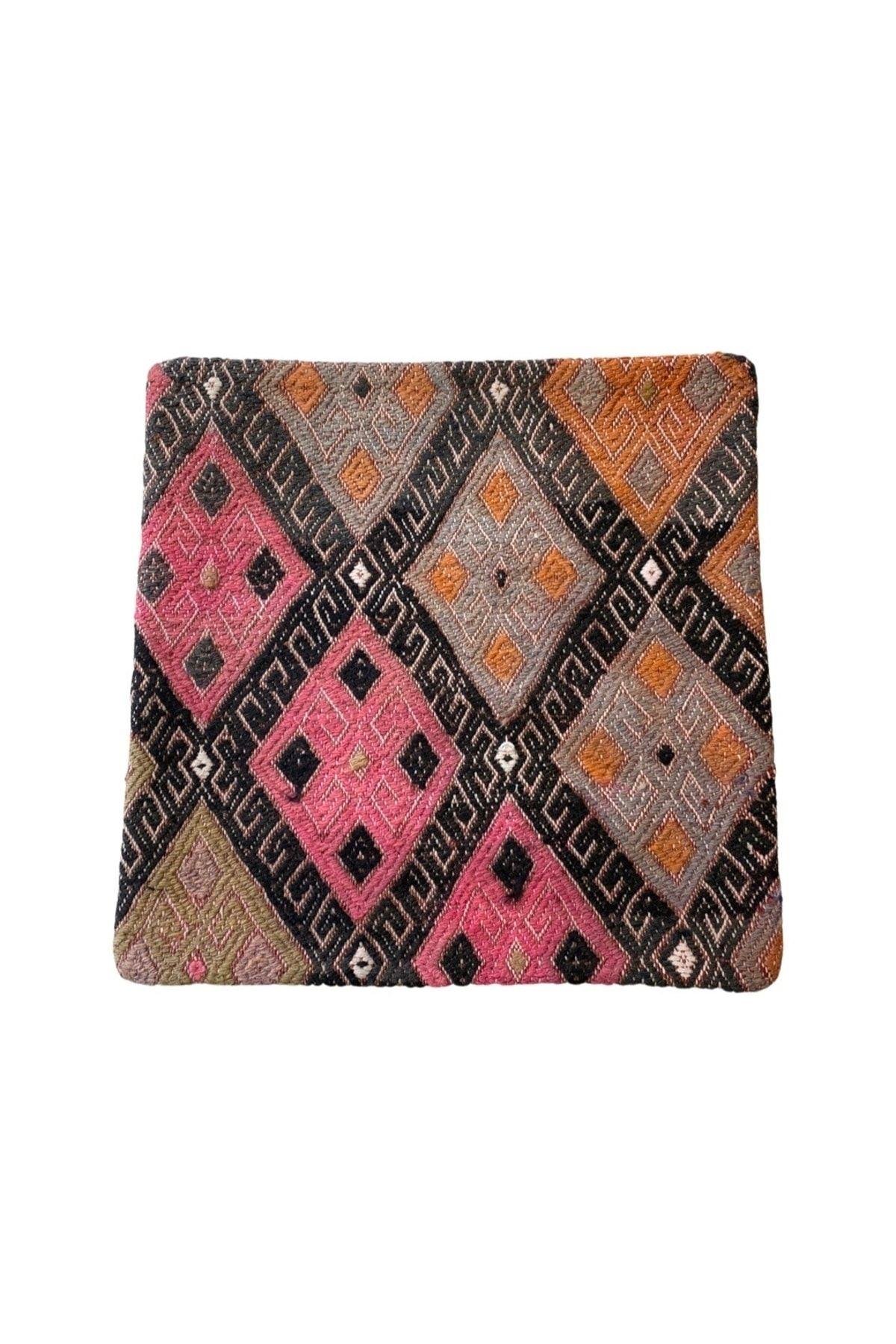 Anadolu Türk Kilimlerinden El Emeği Vintage Yastık Kılıfları 45x45 Cm 14