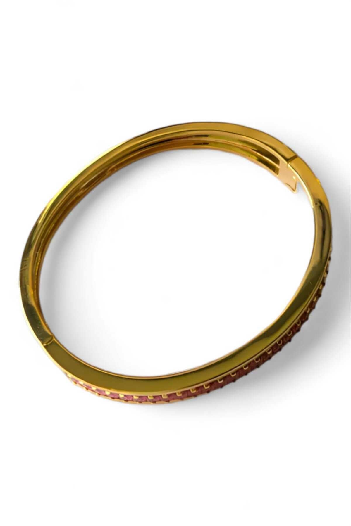 Kırmızı Taşlı Gold Renkli Kelepçe Bileklik