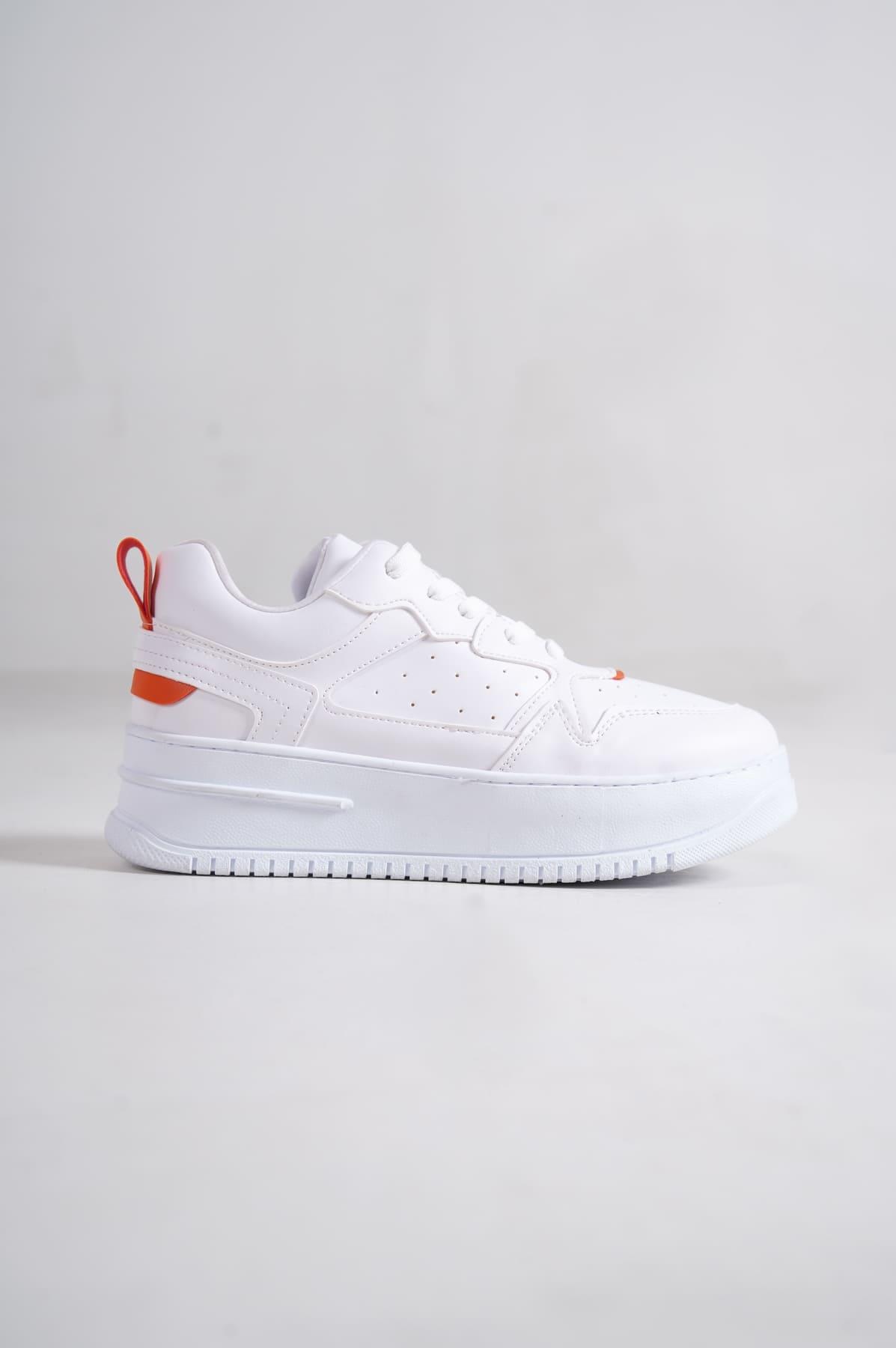 ALESSI Bağcıklı Ortopedik Taban Kadın Sneaker Spor Ayakkabı CBT - Beyaz/Turuncu