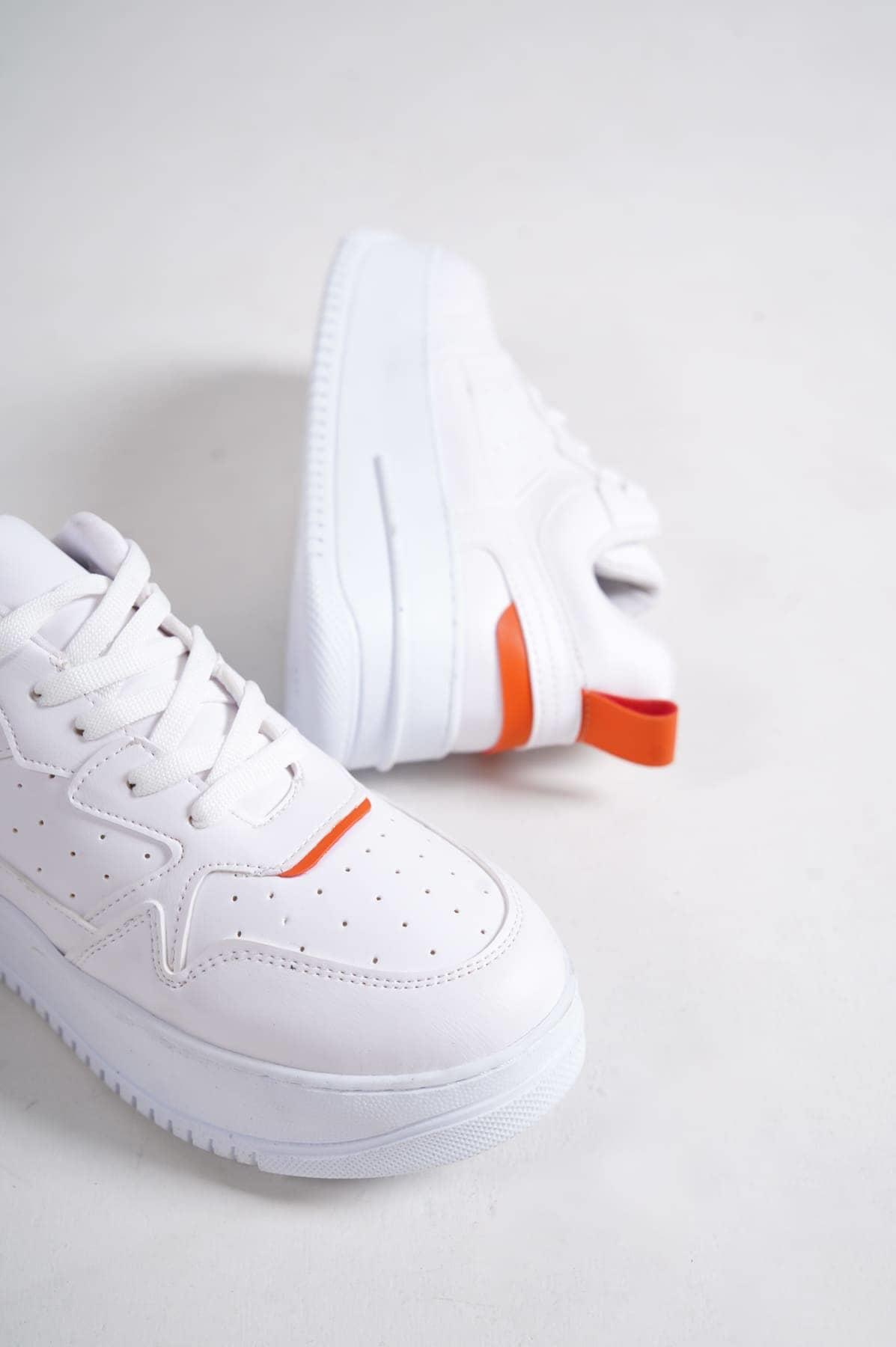 ALESSI Bağcıklı Ortopedik Taban Kadın Sneaker Spor Ayakkabı CBT - Beyaz/Turuncu