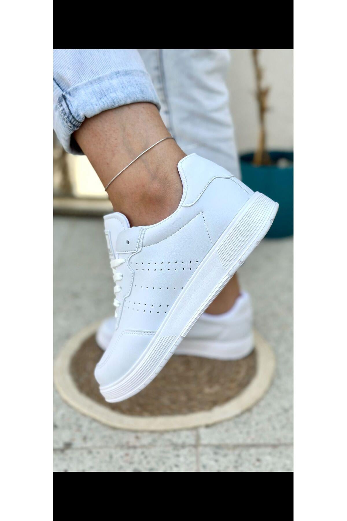 Hafif Tasarımlı Düz Tabanlı Günlük Kullanışlı Düz Renk Unisex Spor Ayakkabı Sneaker