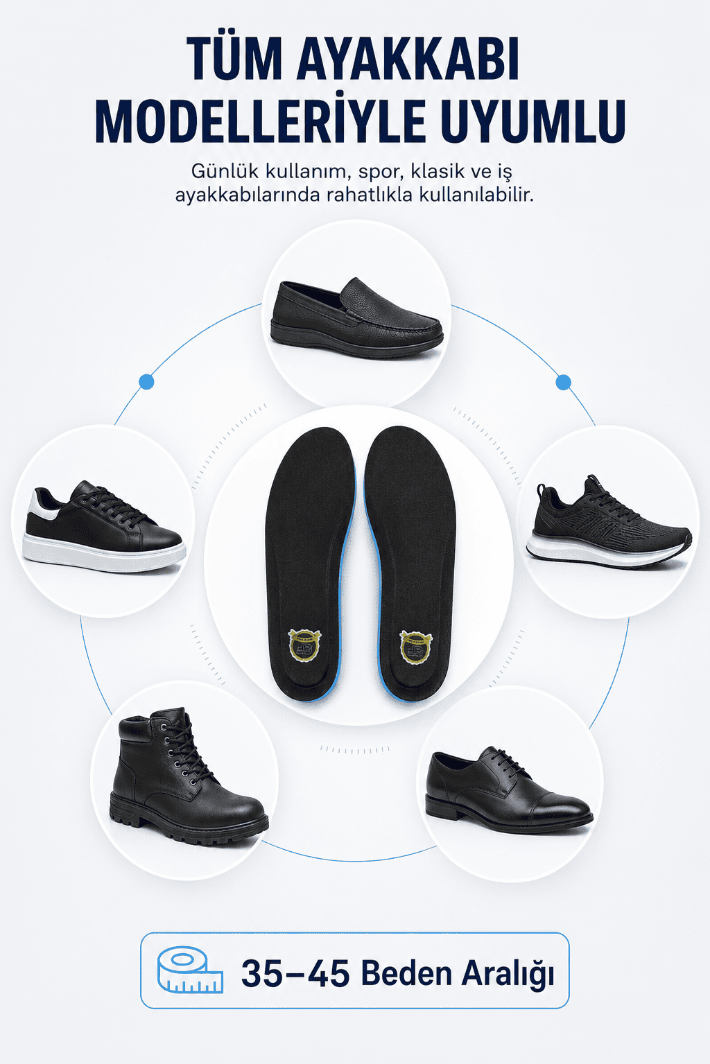 JY001 Memory Foam Hafızalı Darbe Emici Konforlu Ayakkabı Tabanlığı (Kadın/Erkek) Siyah
