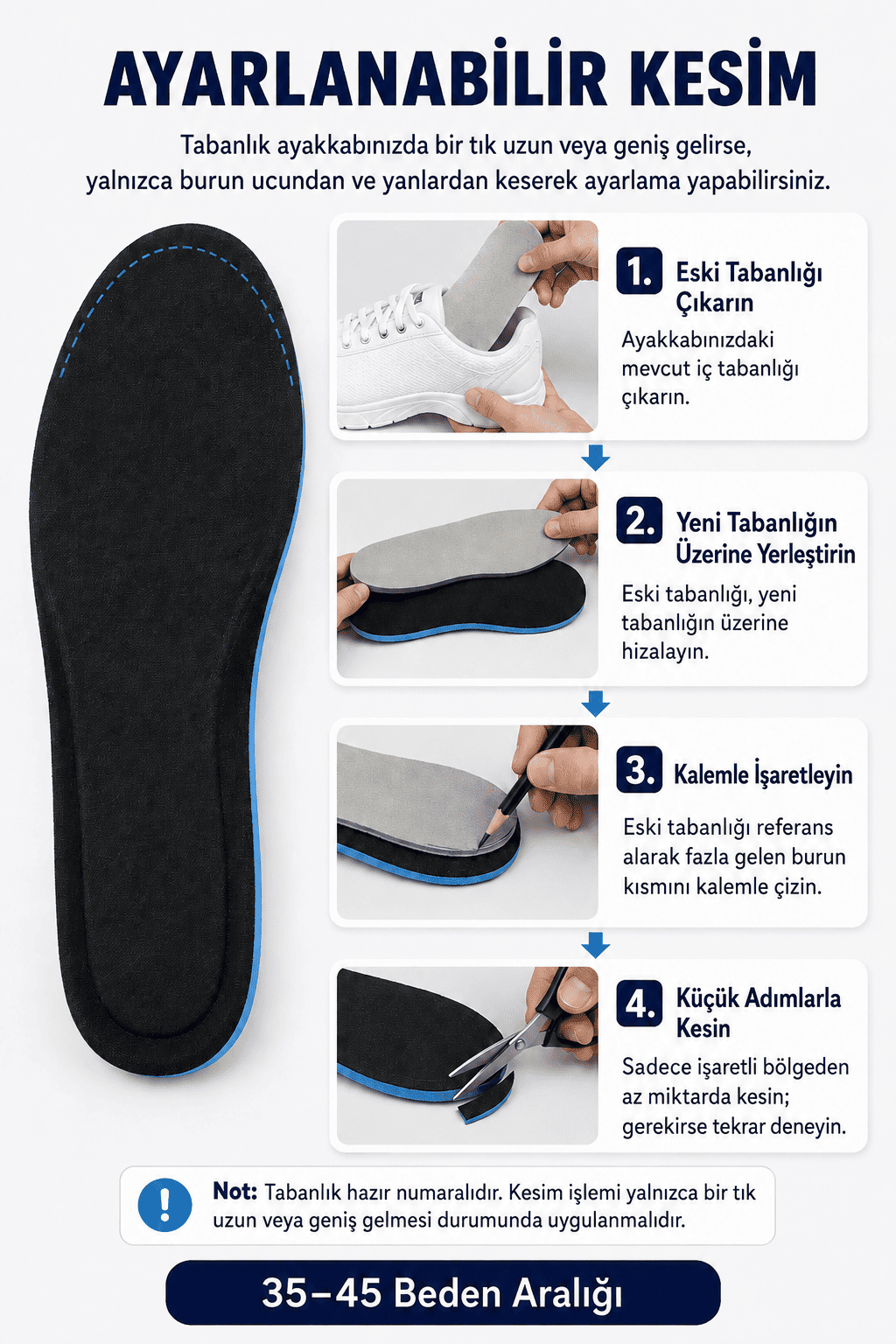 JY001 Memory Foam Hafızalı Darbe Emici Konforlu Ayakkabı Tabanlığı (Kadın/Erkek) Siyah