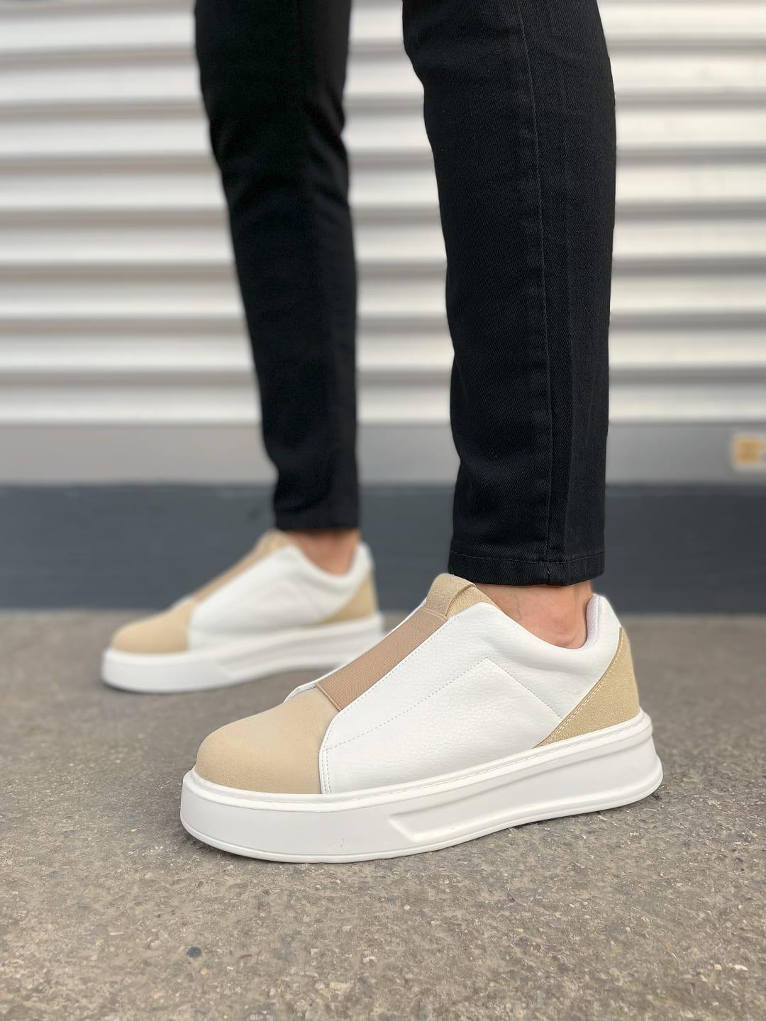 JY007 Alba Bağcıksız Süet Cilt Erkek Günlük Sneaker Ayakkabı SCBT Bej/Beyaz