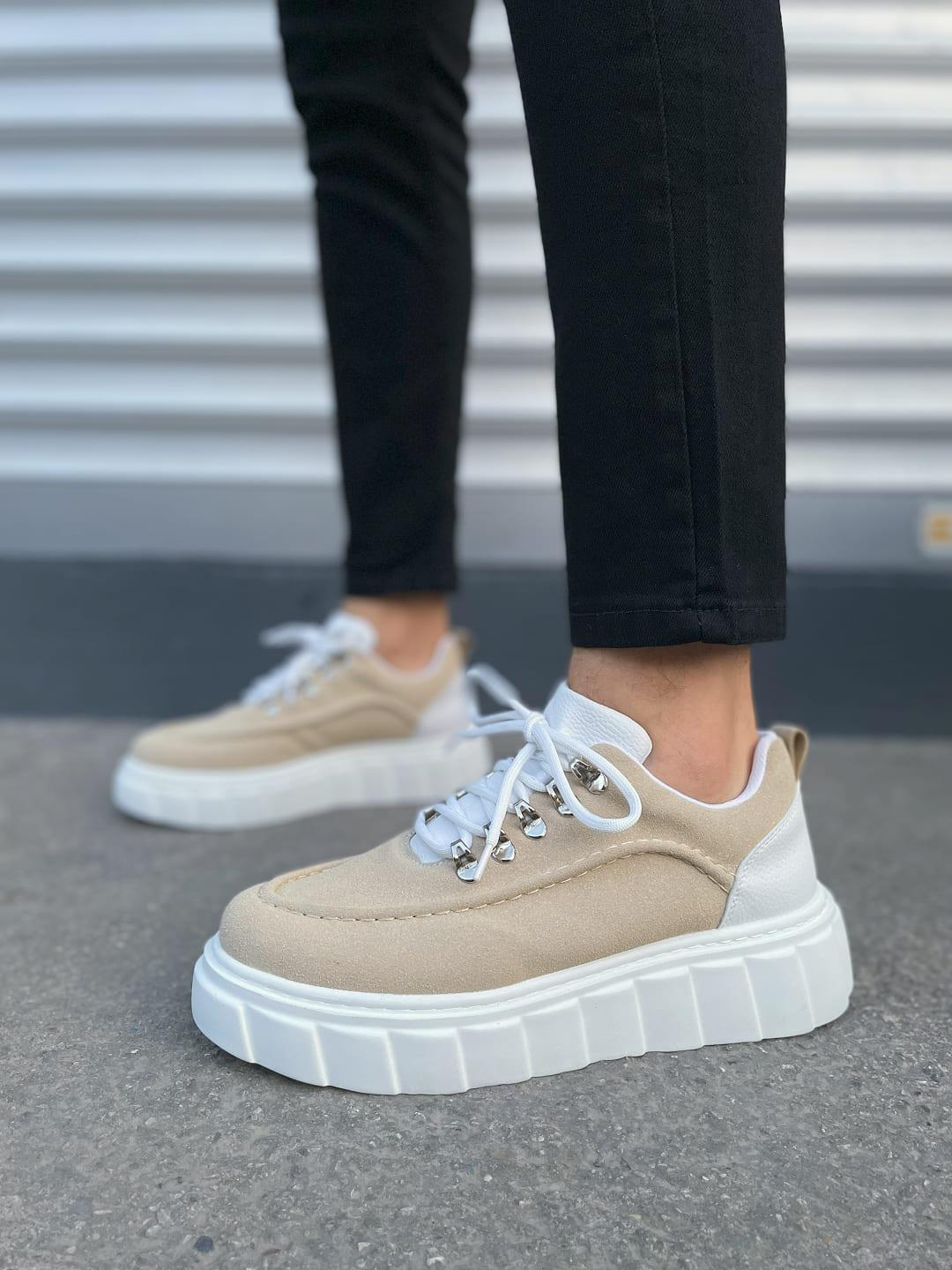 JY010 Cloud Bağcıklı Süet Erkek Günlük Sneaker Ayakkabı SBT - Krem/Beyaz