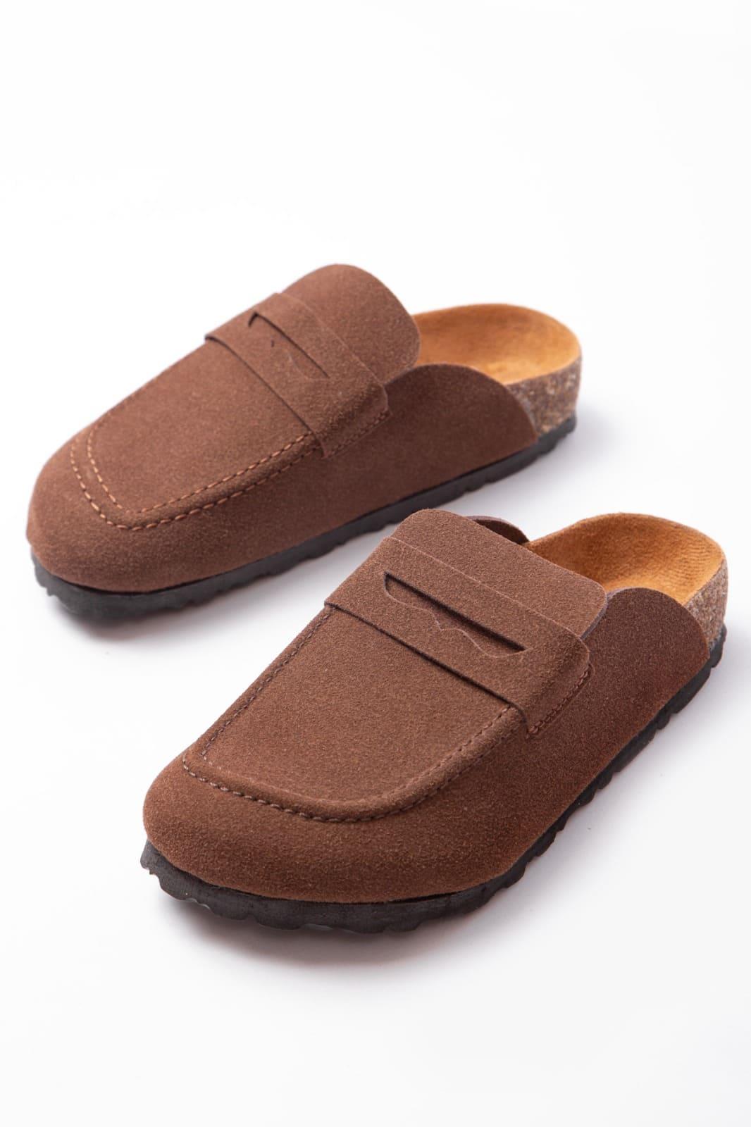 JY0456 Rayn Bağcıksız Hakiki Süet Deri Erkek Günlük Mantar Taban Loafer Klasik Ayakkabı HDMT - Kahve