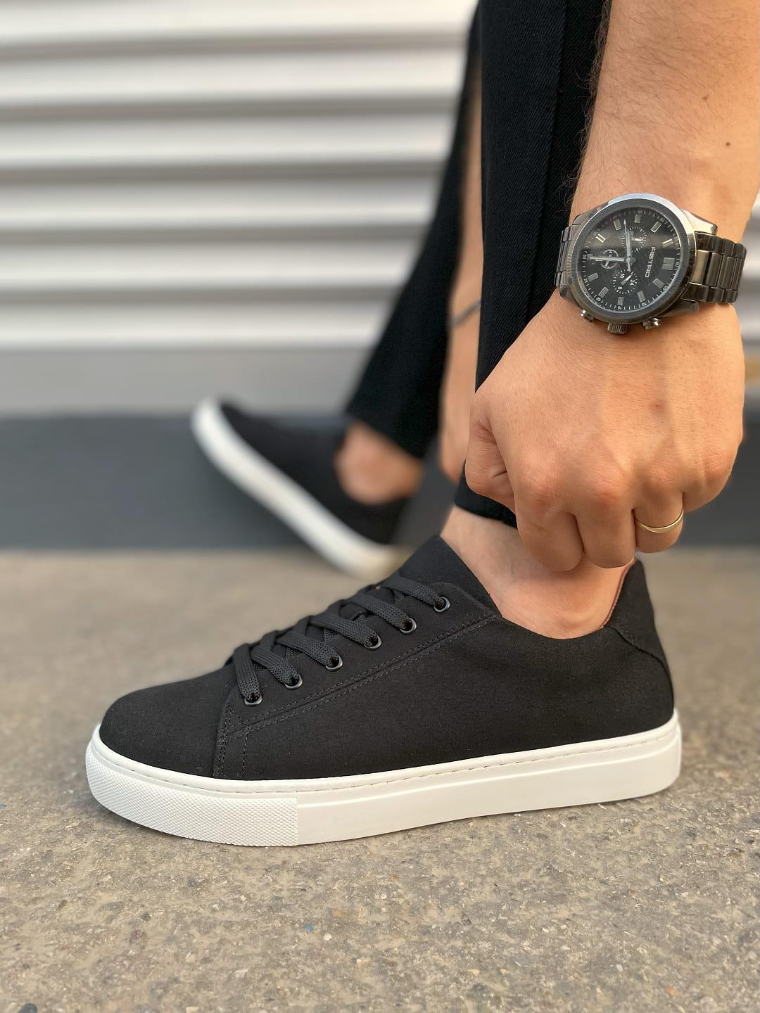 JY122 Mode Bağcıklı Süet Erkek Günlük Sneaker Ayakkabı SBT - Siyah