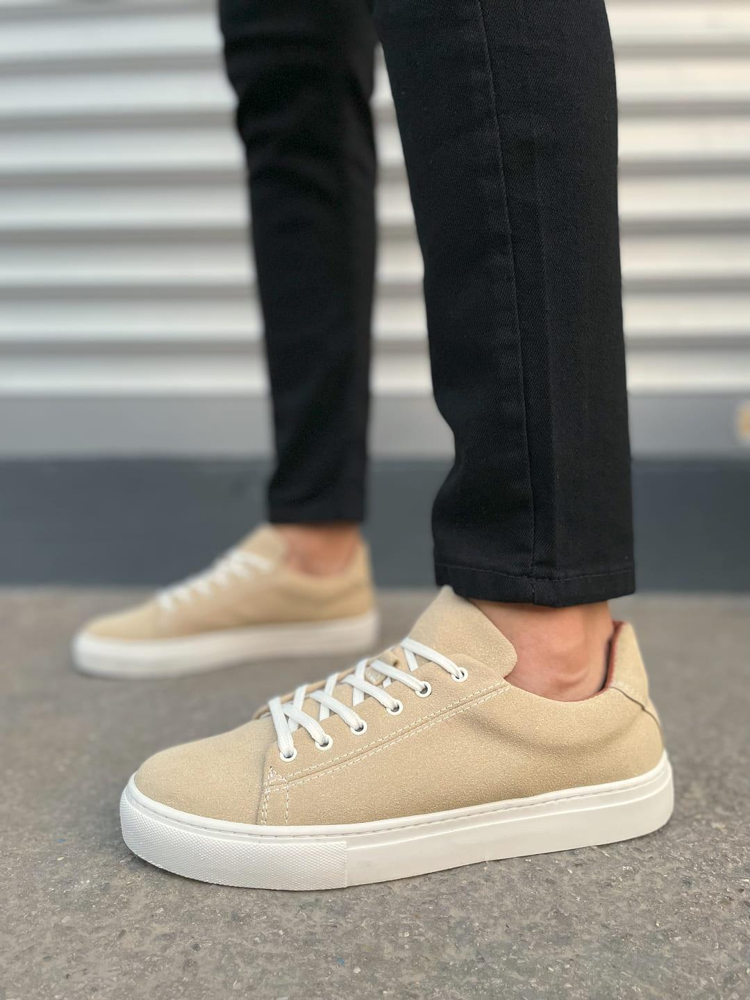 JY122 Mode Bağcıklı Süet Erkek Günlük Sneaker Ayakkabı SBT - Bej