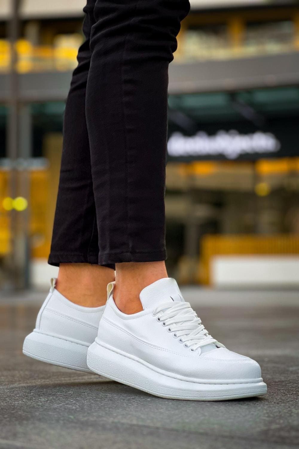 JY814 Axel Bağcıklı Cilt Erkek Günlük Sneaker Ayakkabı CBT Beyaz