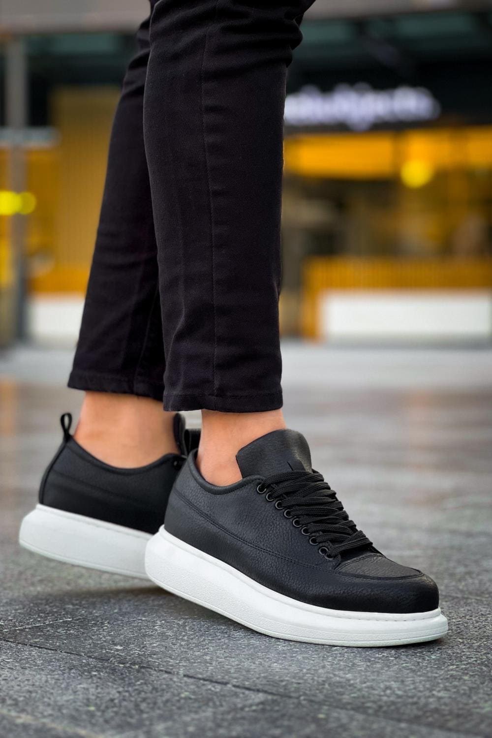 JY814 Axel Bağcıklı Cilt Erkek Günlük Sneaker Ayakkabı CBT Siyah
