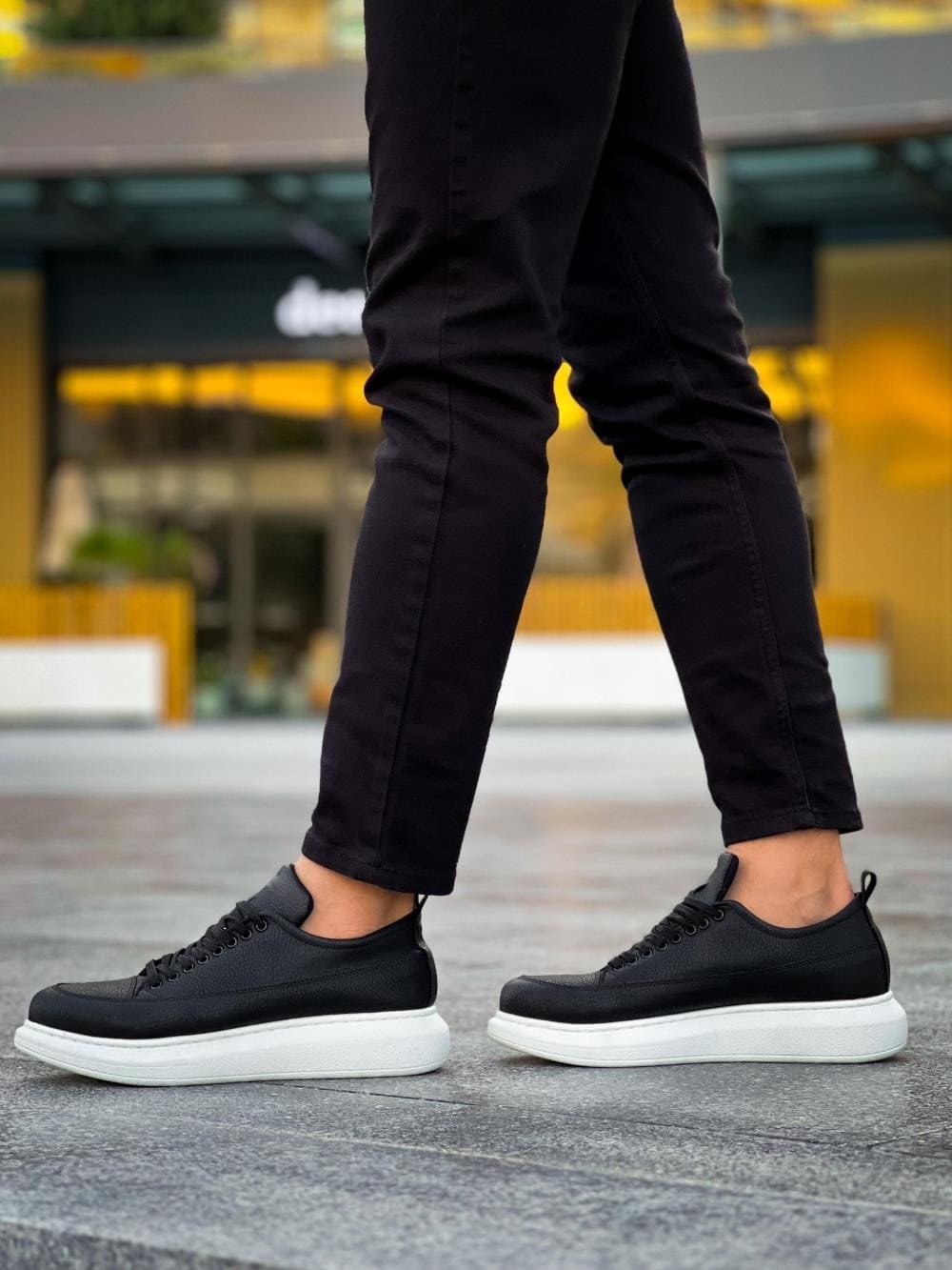 JY814 Axel Bağcıklı Cilt Erkek Günlük Sneaker Ayakkabı CBT Siyah