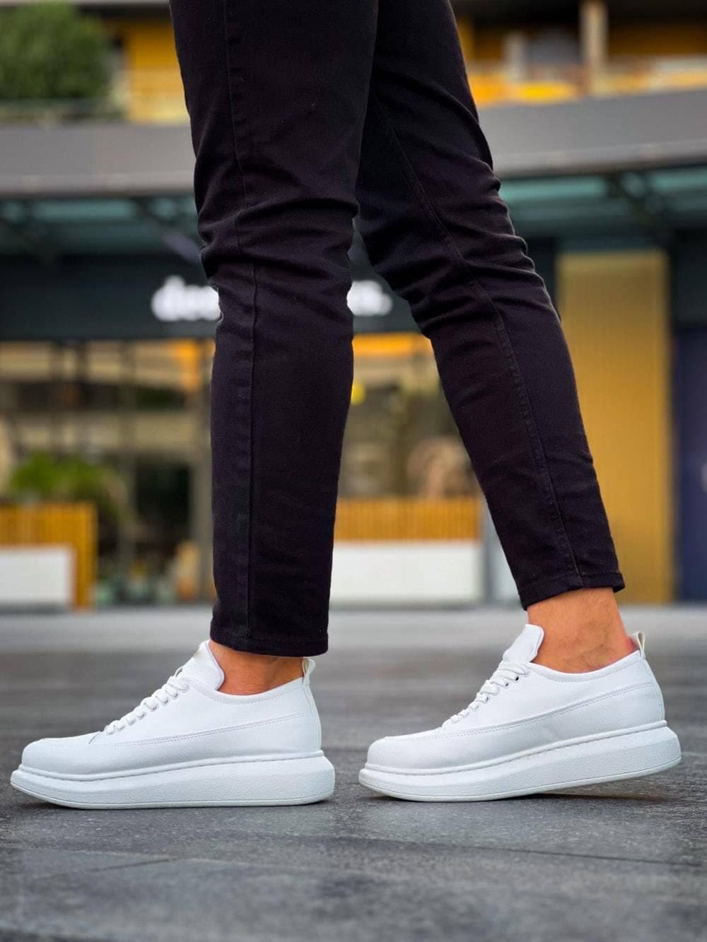 JY814 Axel Bağcıklı Cilt Erkek Günlük Sneaker Ayakkabı CBT Beyaz
