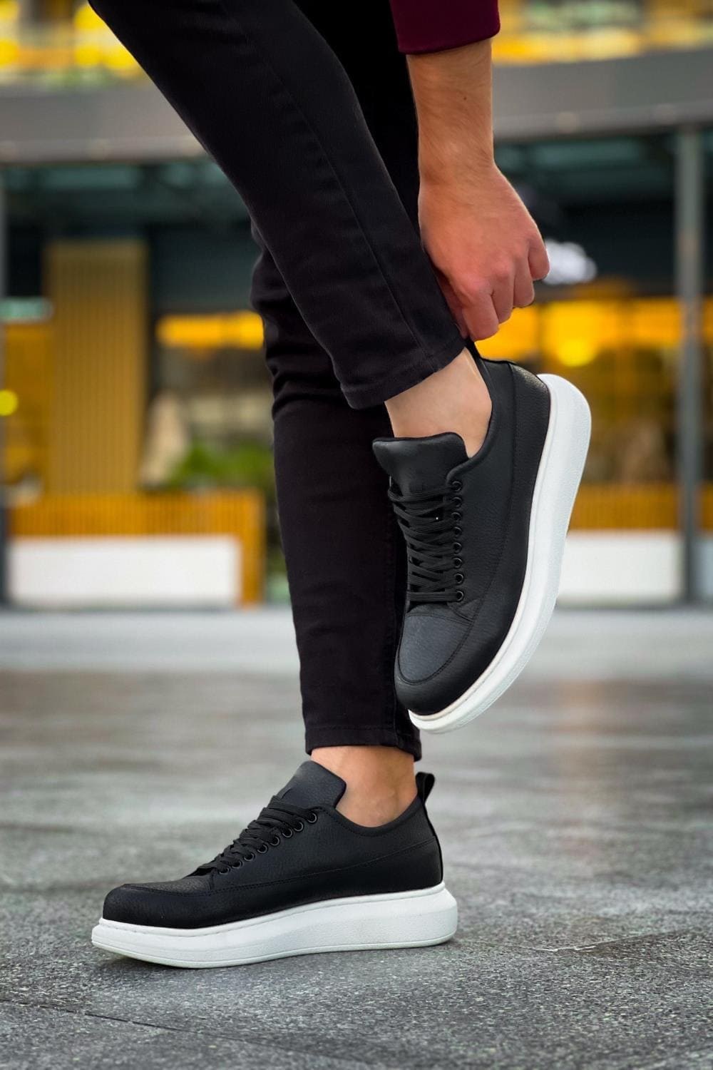 JY814 Axel Bağcıklı Cilt Erkek Günlük Sneaker Ayakkabı CBT Siyah