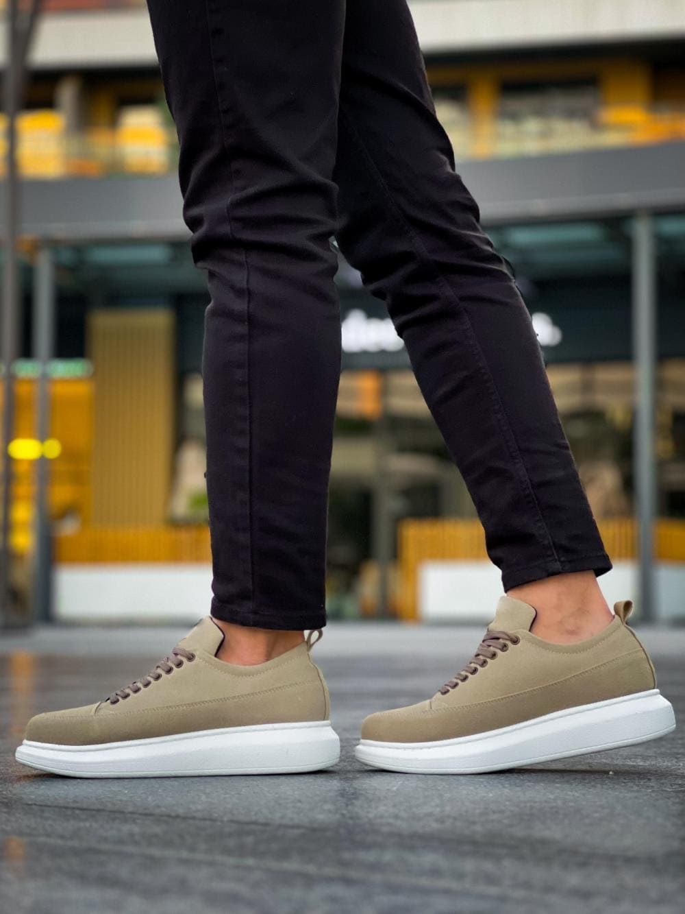 JY814 Axel Bağcıklı Süet Erkek Günlük Sneaker Ayakkabı SBT Krem