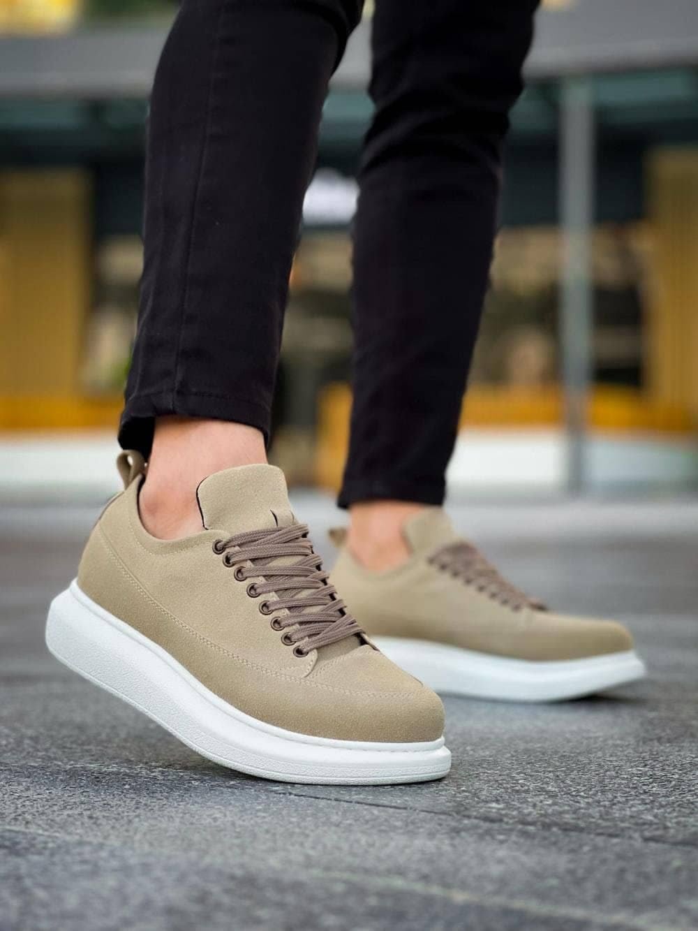 JY814 Axel Bağcıklı Süet Erkek Günlük Sneaker Ayakkabı SBT Krem