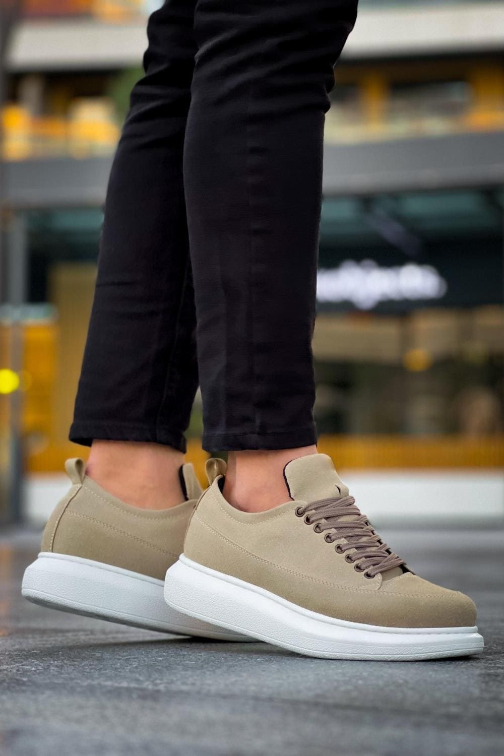 JY814 Axel Bağcıklı Süet Erkek Günlük Sneaker Ayakkabı SBT Krem