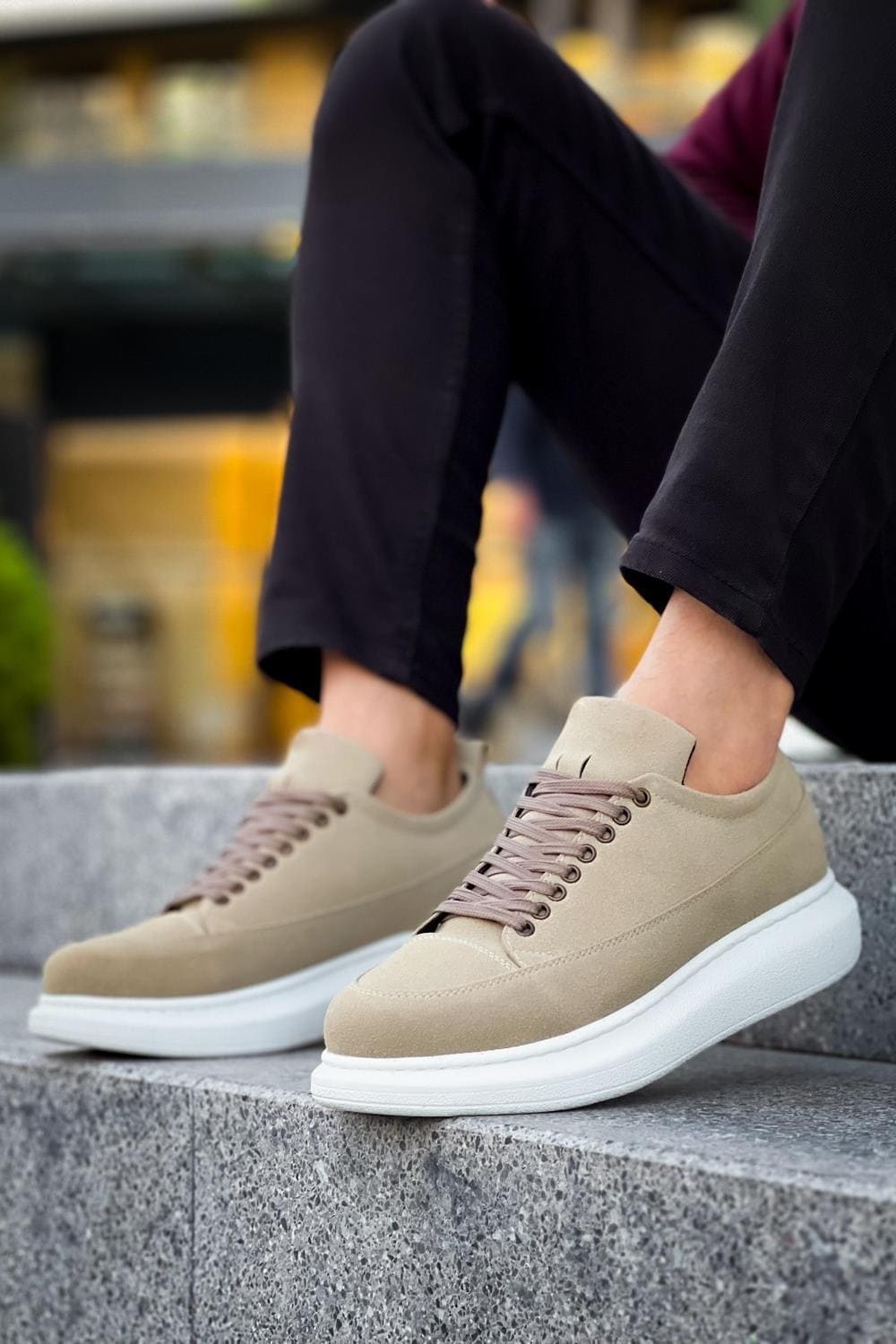 JY814 Axel Bağcıklı Süet Erkek Günlük Sneaker Ayakkabı SBT Krem