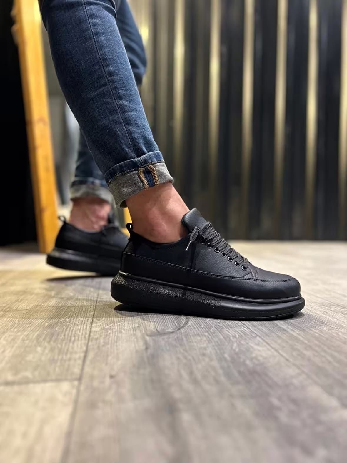 JY914 Drake Bağcıklı Cilt Erkek Günlük Sneaker Ayakkabı CST Siyah