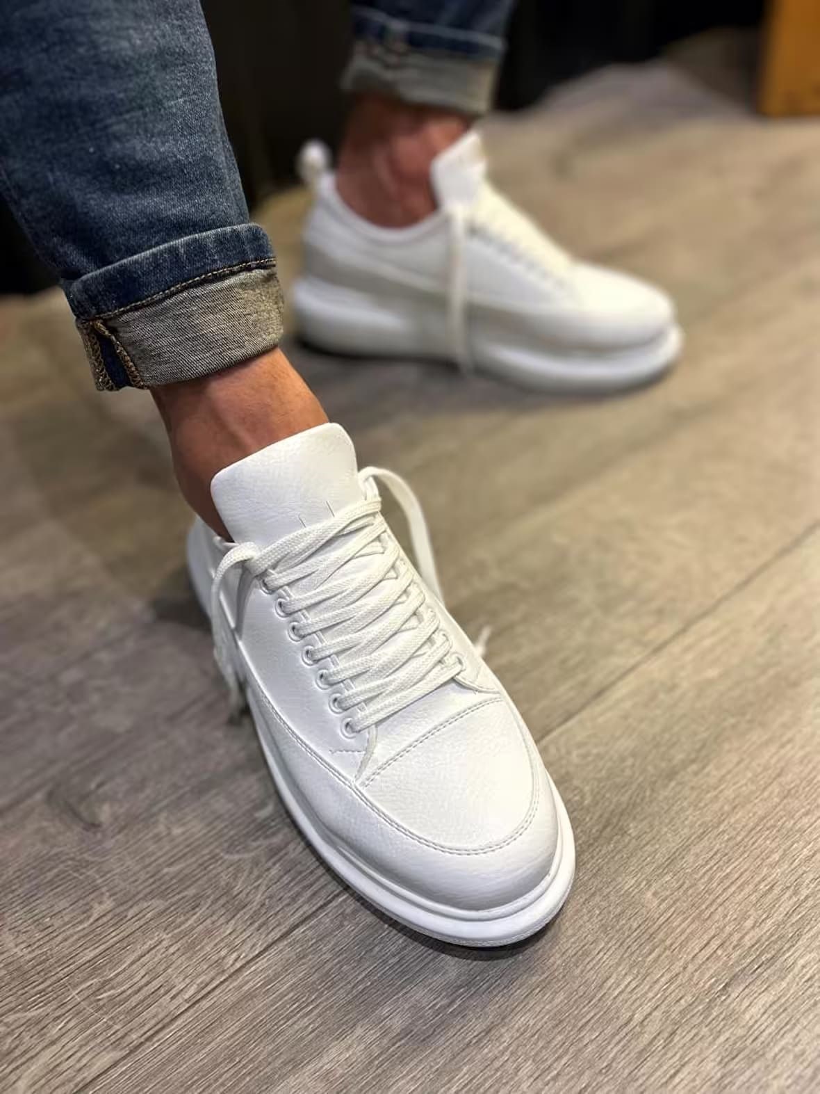 JY914 Drake Bağcıklı Cilt Erkek Günlük Sneaker Ayakkabı CBT Beyaz