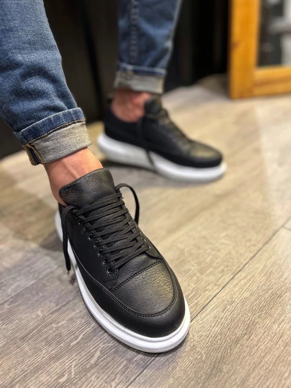 JY914 Drake Bağcıklı Cilt Erkek Günlük Sneaker Ayakkabı CBT Siyah