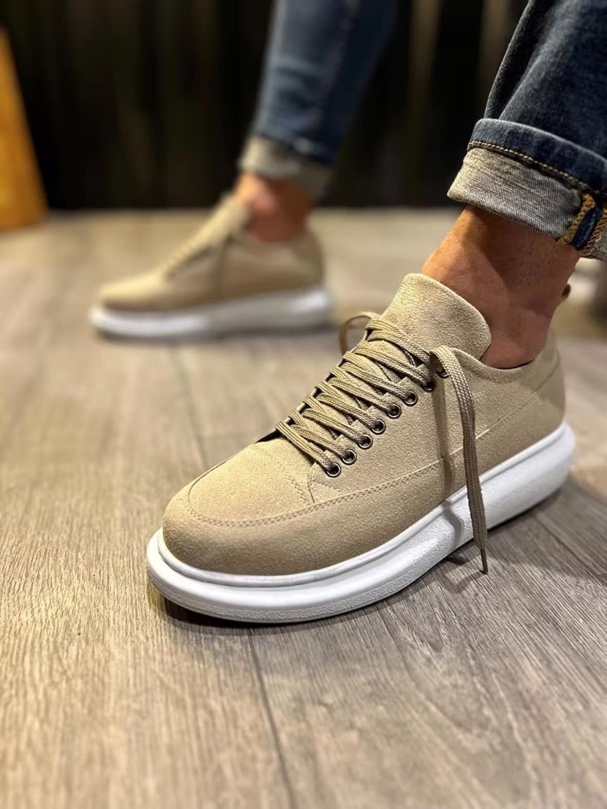 JY914 Drake Bağcıklı Süet Erkek Günlük Sneaker Ayakkabı SBT Krem