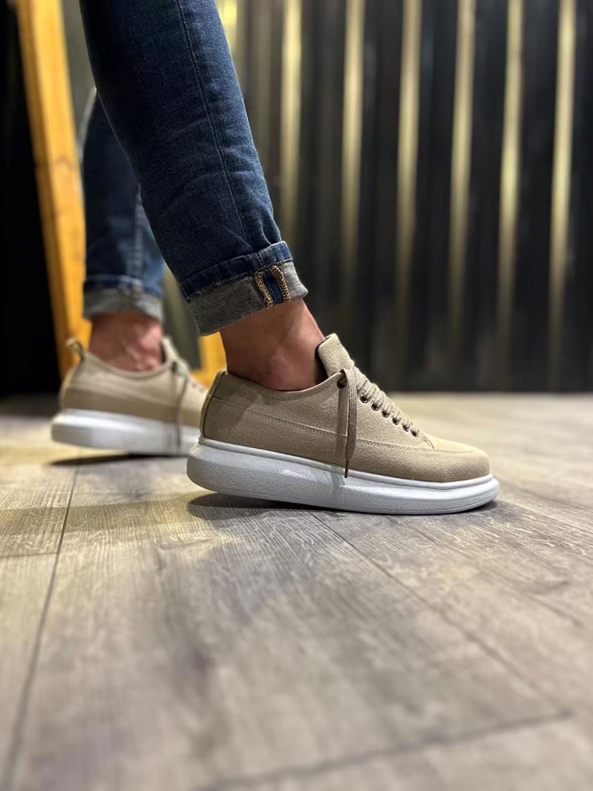 JY914 Drake Bağcıklı Süet Erkek Günlük Sneaker Ayakkabı SBT Krem
