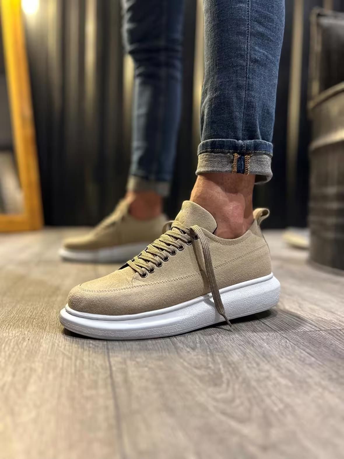 JY914 Drake Bağcıklı Süet Erkek Günlük Sneaker Ayakkabı SBT Krem
