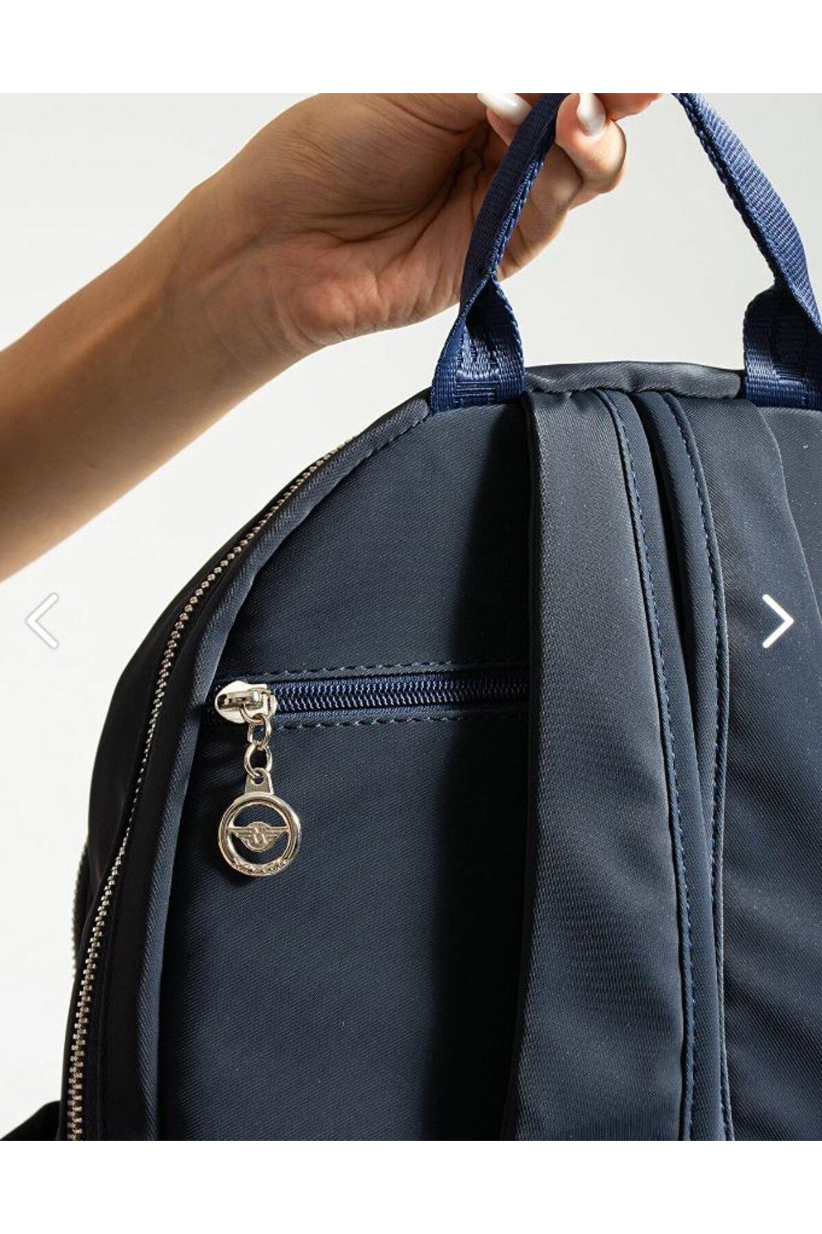 MEGA Kadın Saten Kumaş Orta Boy Çok Bölmeli Astarlı Yan Cepli LAPTOP Bölmeli Sırt Çantası