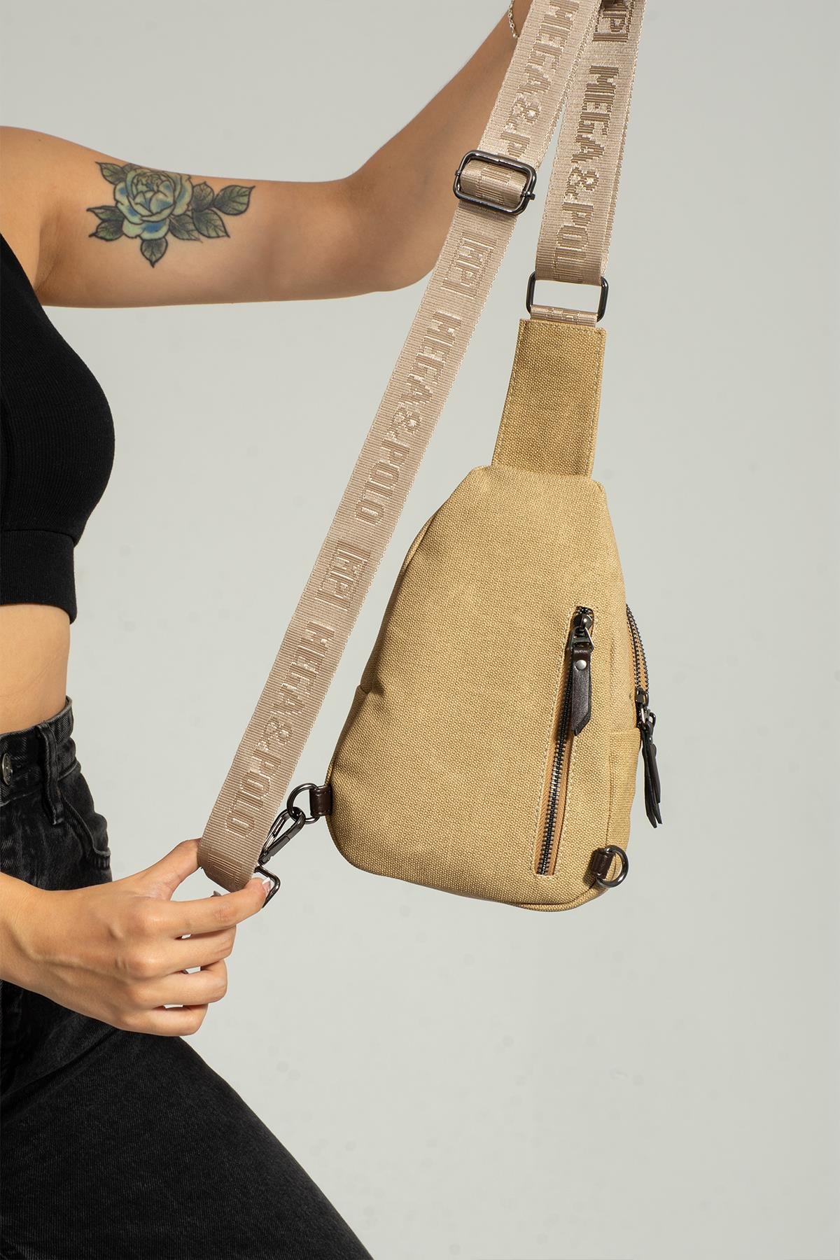 Unisex Çapraz Omuz ve Göğüs Çantası Body Bag Kanvas Çok Bölmeli Kullanışlı Keten Fermuarlı Çanta