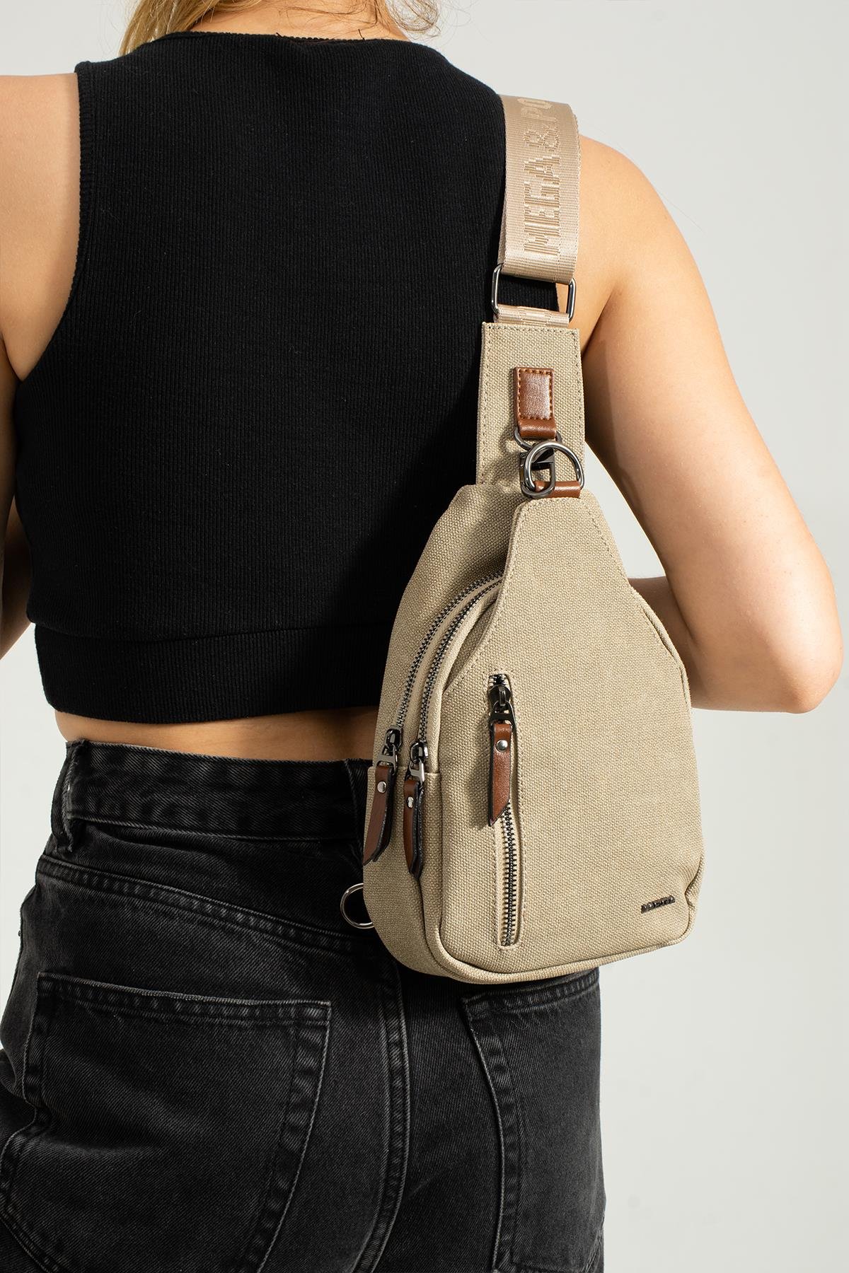 Unisex Çapraz Omuz ve Göğüs Çantası Body Bag Kanvas Çok Bölmeli Kullanışlı Keten Fermuarlı Çanta